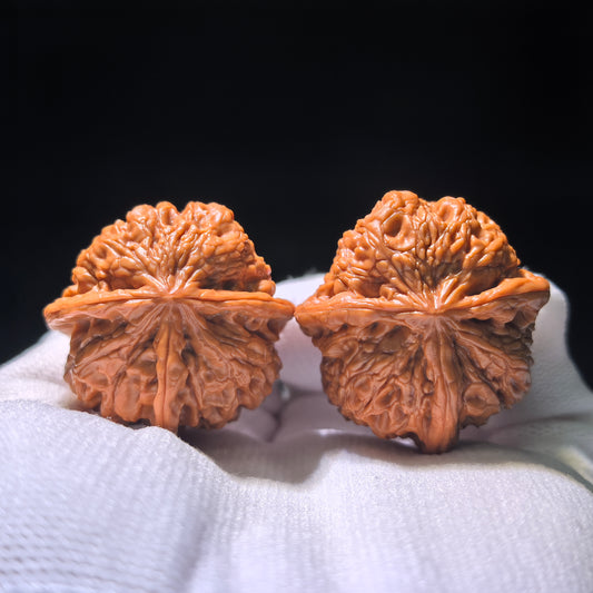 Collector-Grade "Yuhua Stone" (Rain Flower) Trident Three-Ridge Pair | 34.0mm x 35.0mm | YHSSN-1201E
