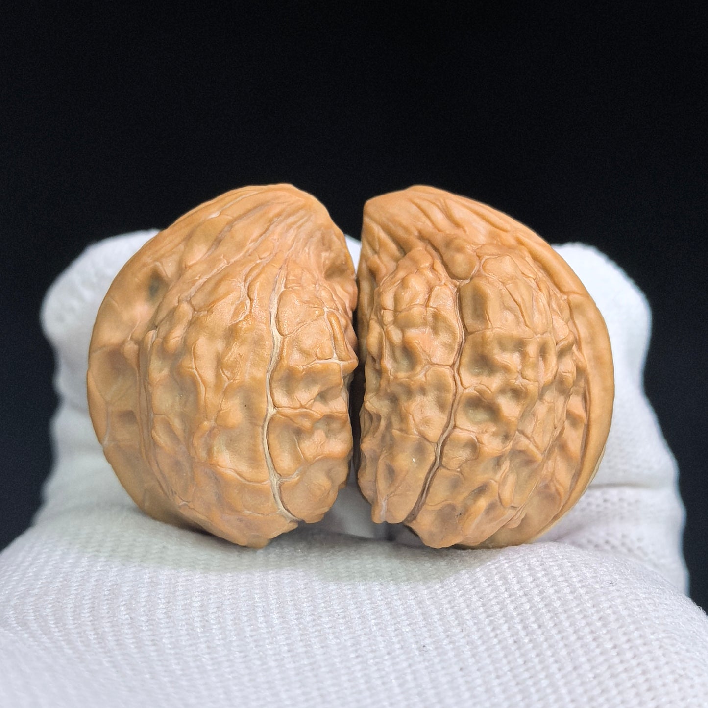 "Tortoise-Shell Hawk-Beak Half-Wall" (Gui Jia Wen Ying Zui Ban Bi) Scholar Walnuts Pair | Same-Fruit Biological Twin Pair | 26.0mm x 35.0mm | Miniature Pocket Format (Shou Nian) | Stock ID: GJW-SY1B7