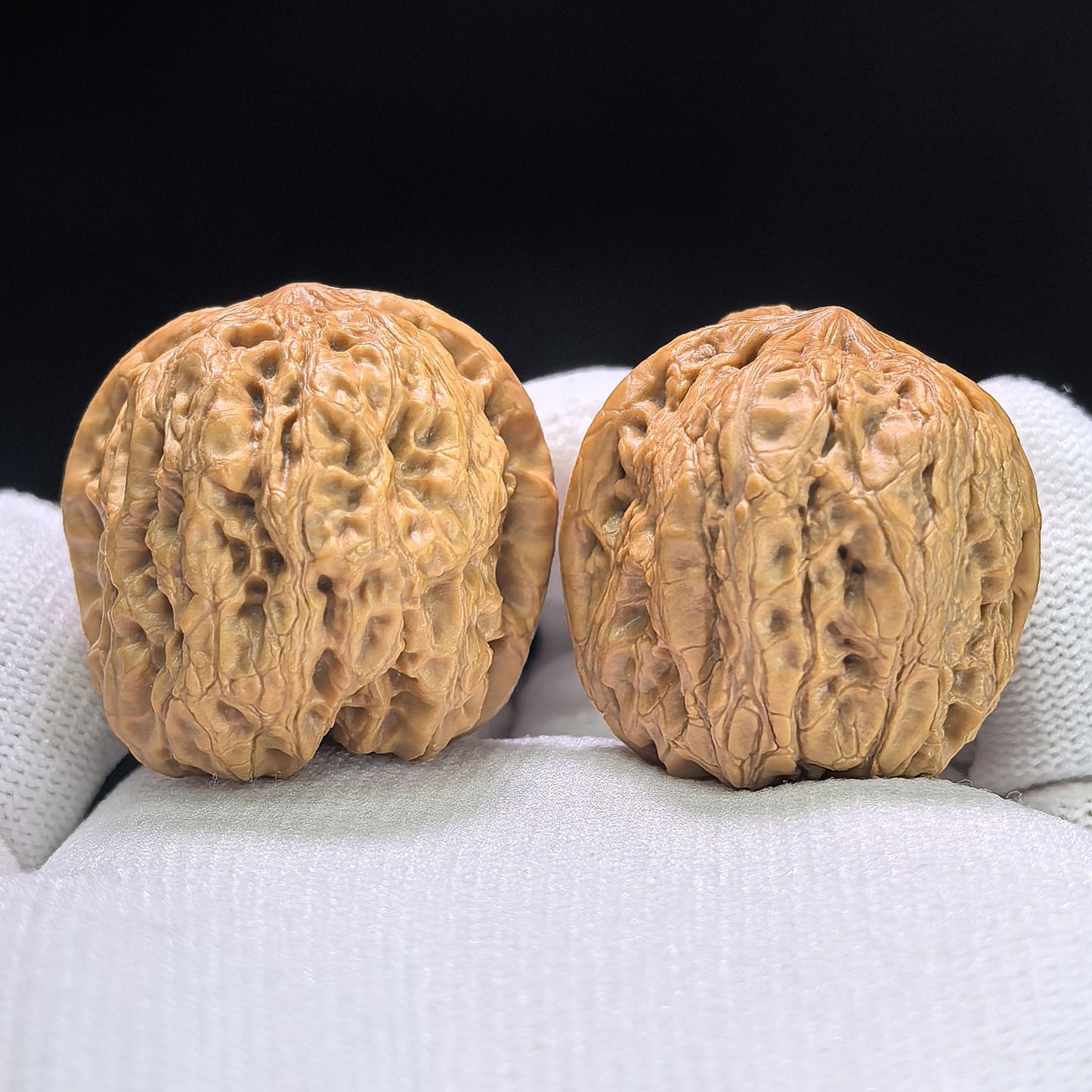 "Rain Flower Stone" Yuhuashi Hand-Twist Shou Nian Wenwan Walnuts (Pair) | 32.0mm x 33.0mm | Stock ID: YHS-1102