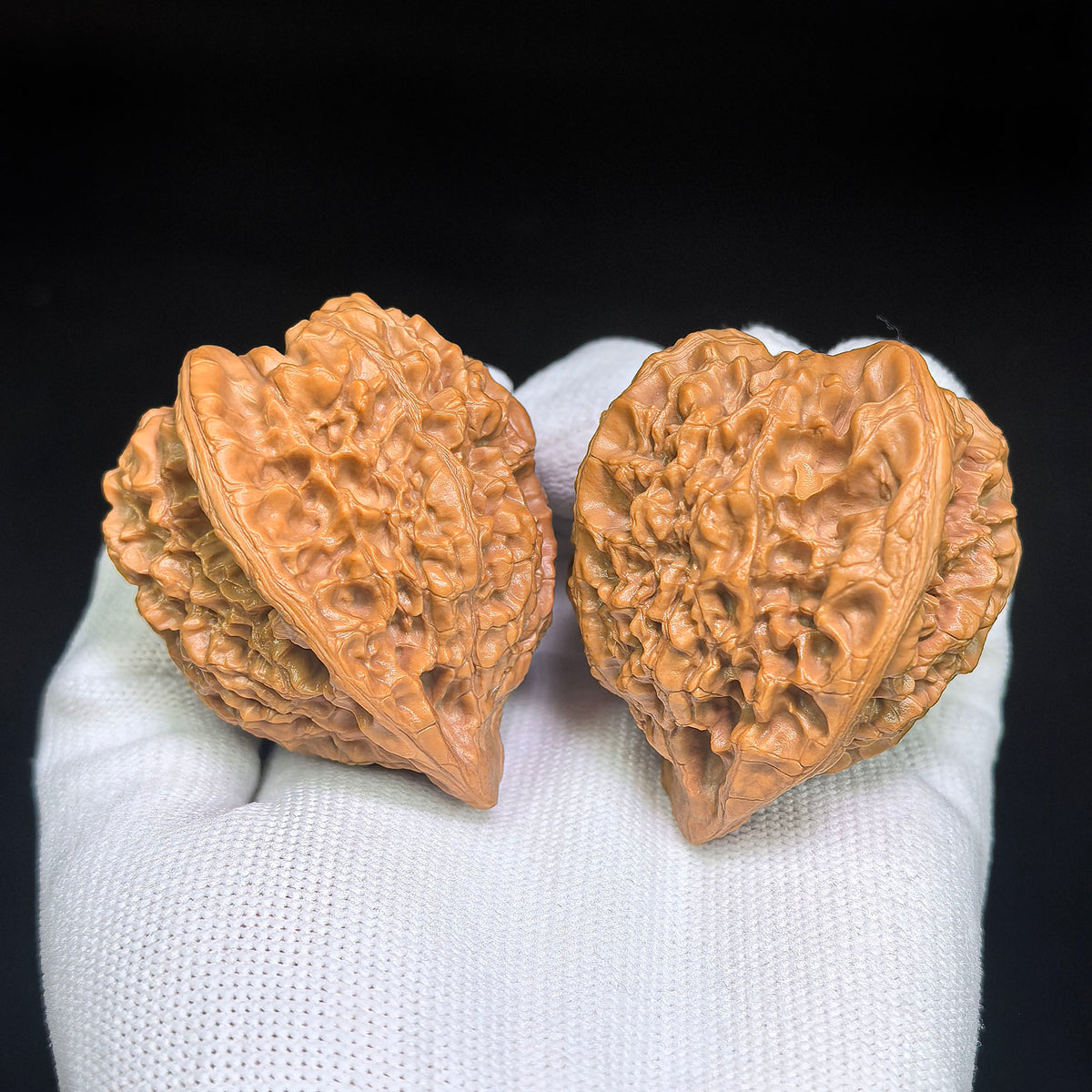 Imperial Qilin-Pattern Concave-Base Longevity Peach Wenwan Walnut Pair — 49.0mm x 45.0mm | QLWD-C1D3E