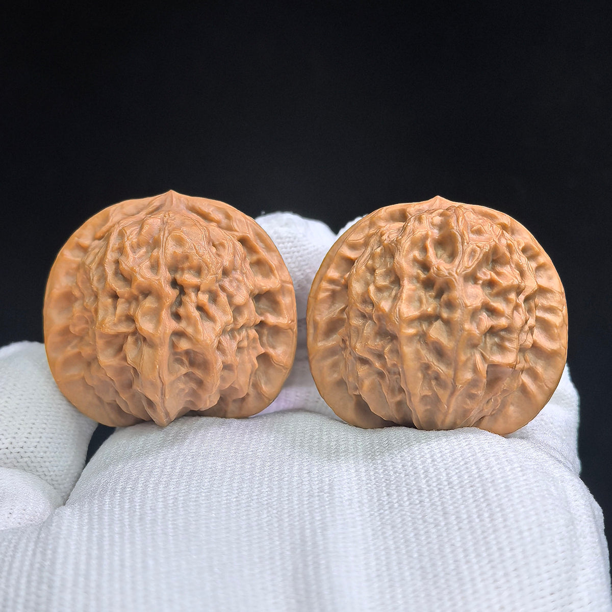 Round-Bodied Deep-Textured Porcelain Doll Wenwan Walnut Pair — 38.0mm x 38.0mm | CWW-17C1C