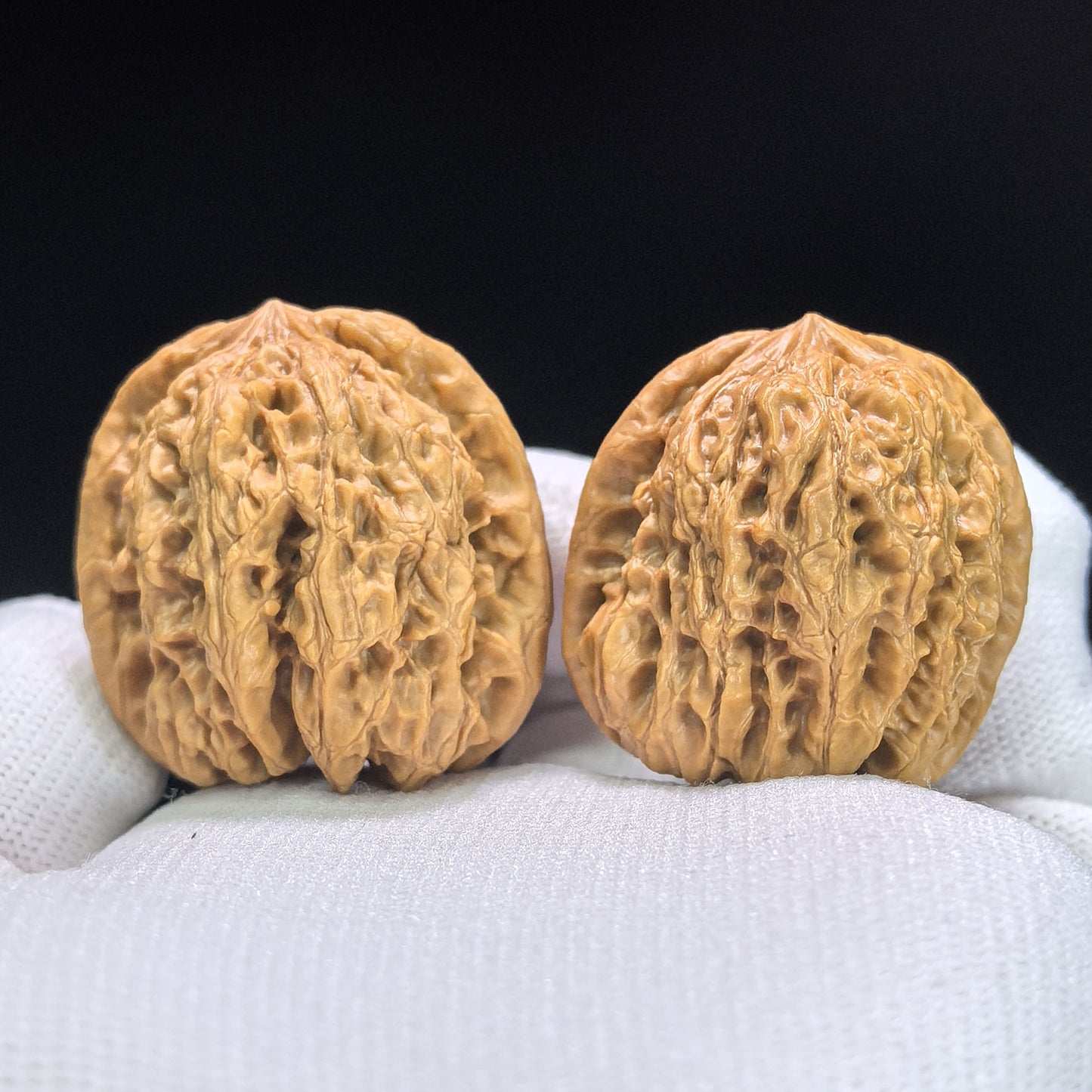 "Rain Flower Stone" Yuhuashi Hand-Twist Shou Nian Wenwan Walnuts (Pair) | 34.0mm x 32.0mm | Stock ID: YHS-1101