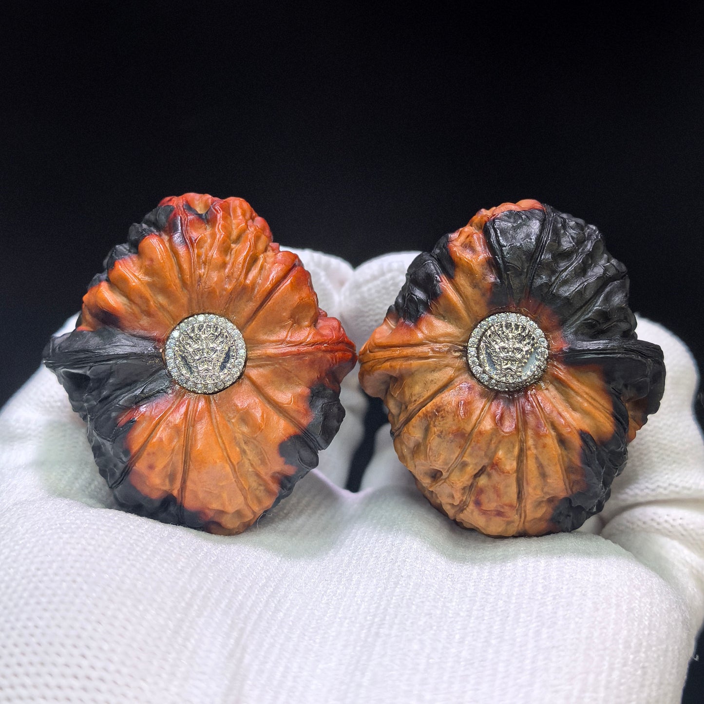 "Earth-Muffled Pumpkin Pier" (Di Men Gua Dun) Scholar Walnuts | Inlaid Rotatable Dragon Head Navels | 41.0mm x 45.0mm | High-Contrast Dual-Tone Masterpiece | Stock ID: DMLGD-101SY