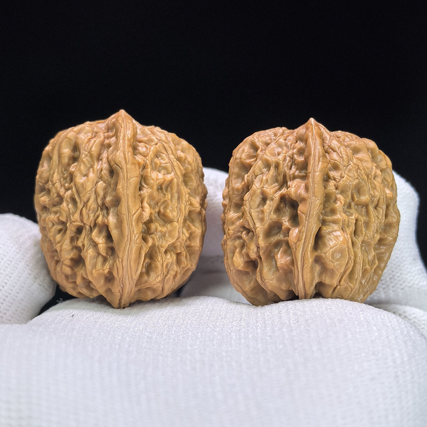 "Rain Flower Stone" Yuhuashi Hand-Twist Shou Nian Wenwan Walnuts (Pair) | 34.0mm x 32.0mm | Stock ID: YHS-1101