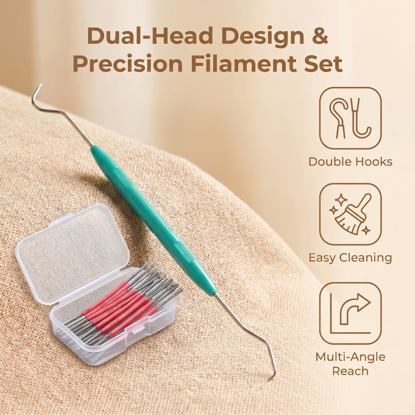 Wenwan Walnut Deep Cleaning & Maintenance Tool Set | Dual-Head Precision Hook & 10-Piece Stainless Steel Wire Filament Pack