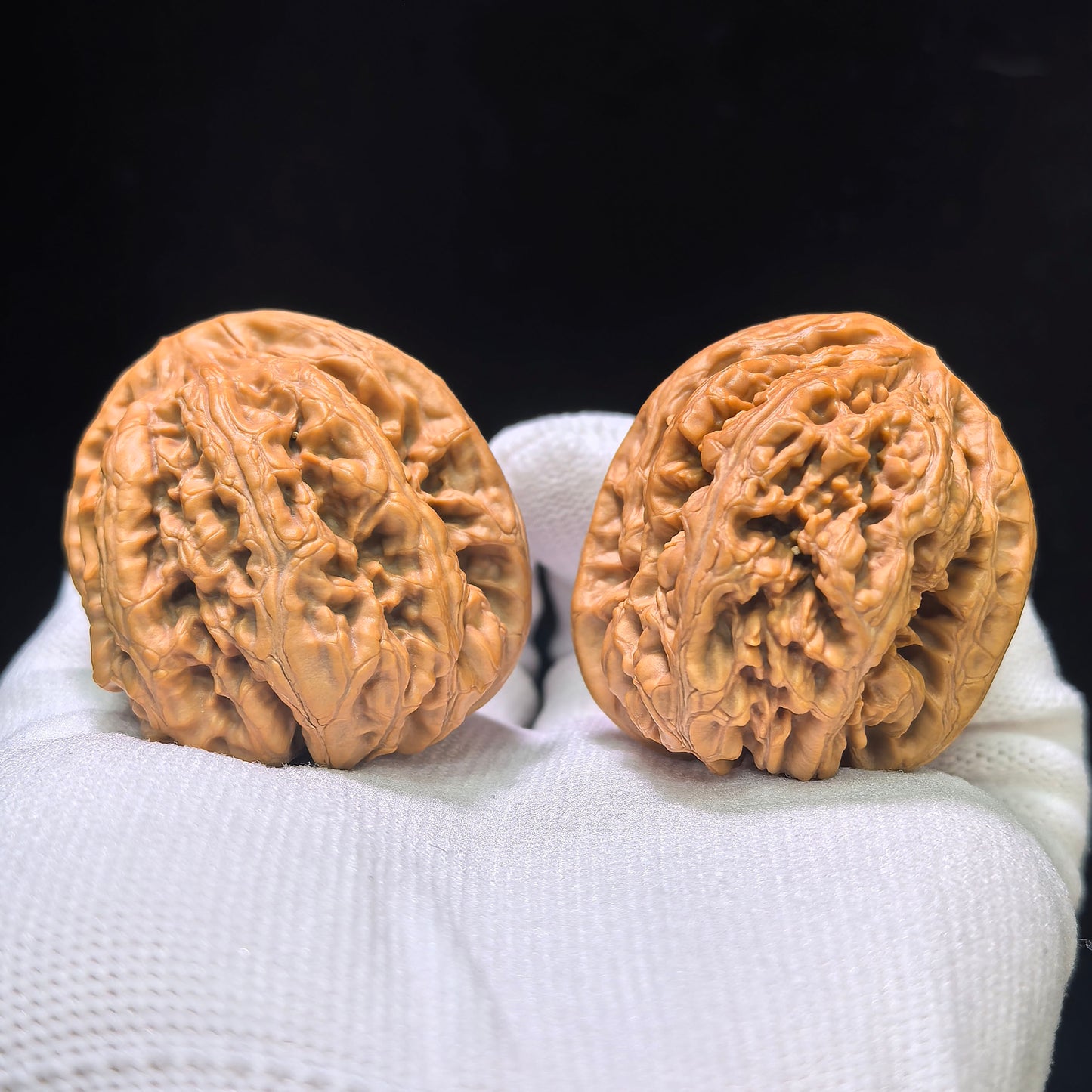 "Thick Ridge Lord of the Mountain Half-Wall" Cujin Zashandiao Banbi Wenwan Walnuts Pair | 39.0mm x 41.0mm | CJZSDBB-CG215E