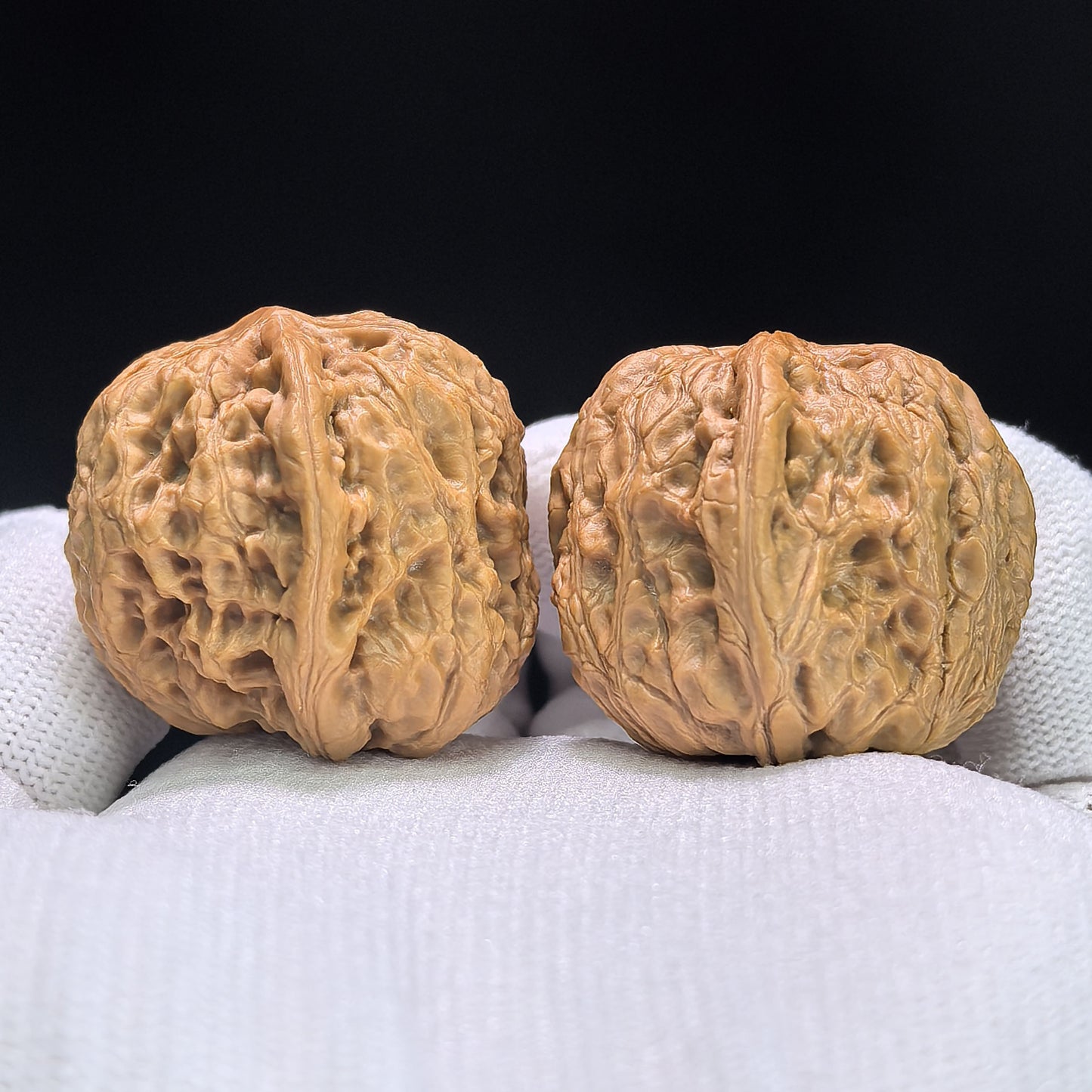 "Rain Flower Stone" Yuhuashi Hand-Twist Shou Nian Wenwan Walnuts (Pair) | 32.0mm x 33.0mm | Stock ID: YHS-1102