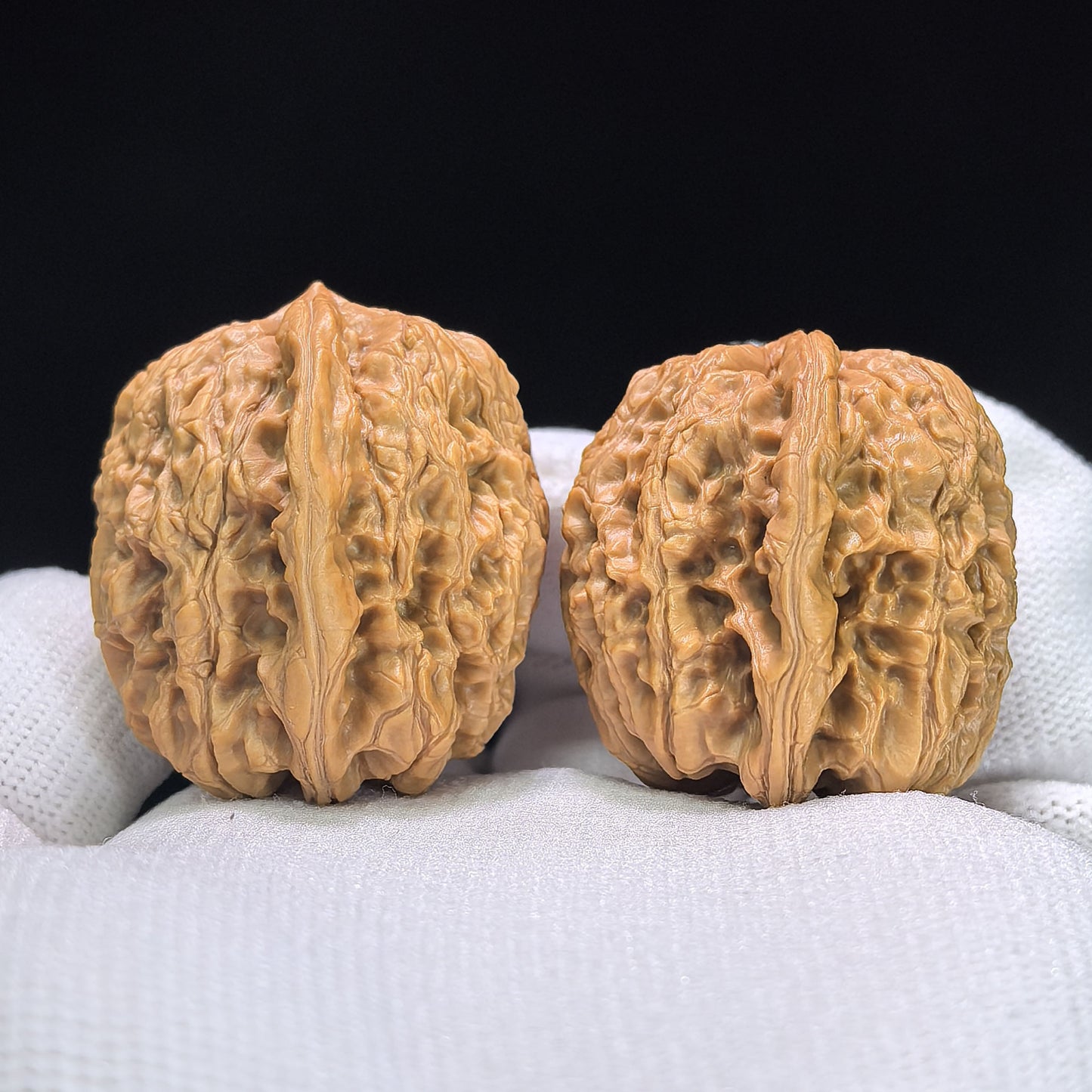 "Rain Flower Stone" Yuhuashi Hand-Twist Shou Nian Wenwan Walnuts (Pair) | 34.0mm x 32.0mm | Stock ID: YHS-1101