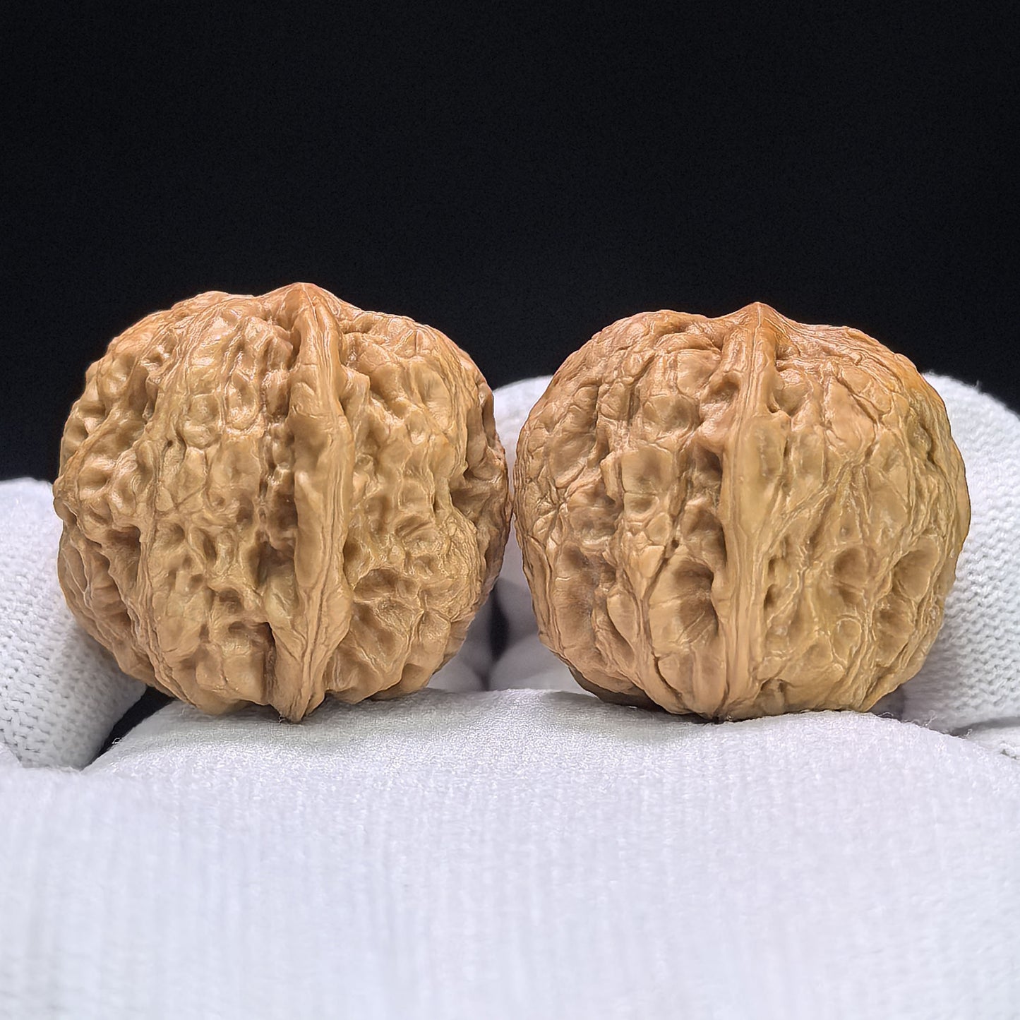 "Rain Flower Stone" Yuhuashi Hand-Twist Shou Nian Wenwan Walnuts (Pair) | 32.0mm x 33.0mm | Stock ID: YHS-1102