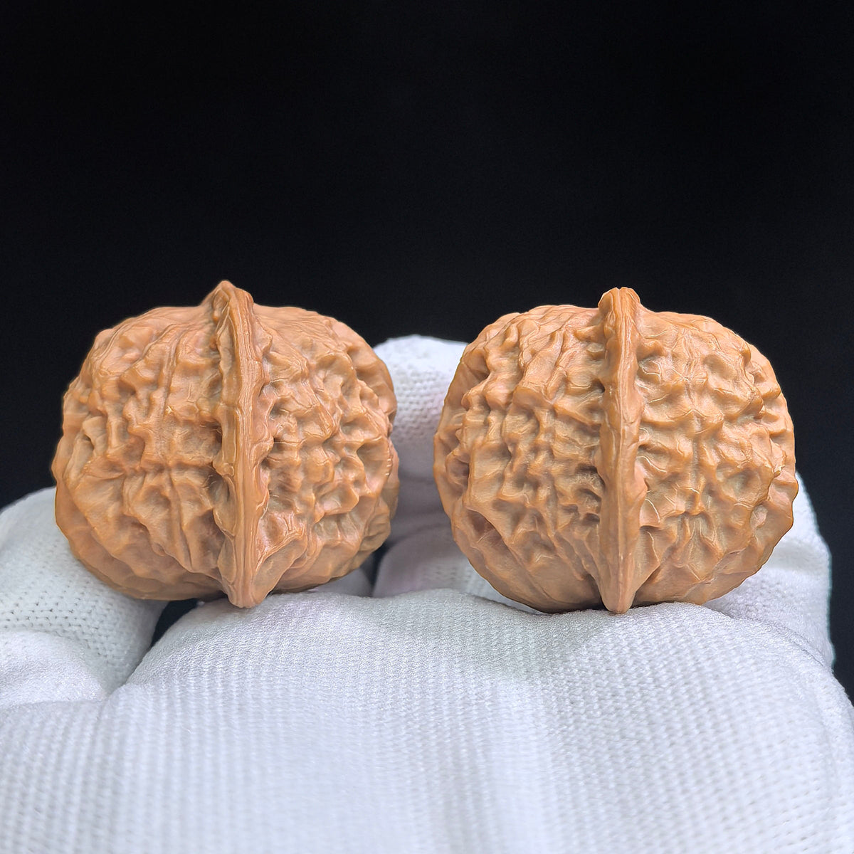 Round-Bodied Deep-Textured Porcelain Doll Wenwan Walnut Pair — 38.0mm x 38.0mm | CWW-17C1C