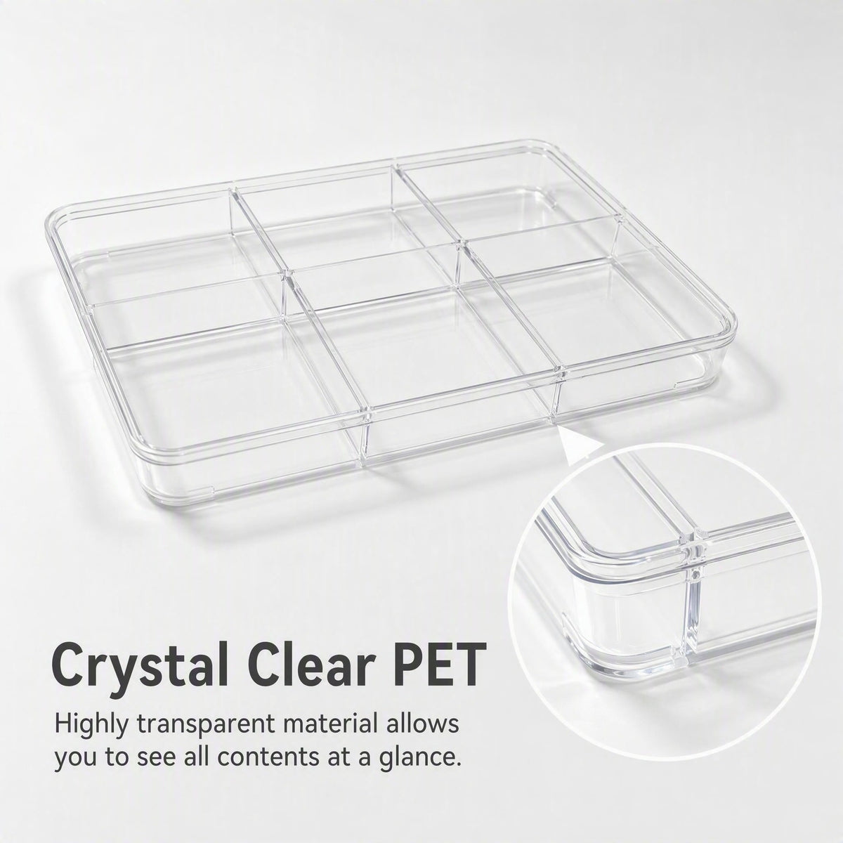 6-Compartment Clear Acrylic Storage Organizer | Dust-Proof Desktop Organizer Box with Hinged Lid for Jewelry, Beads, Crystals & Craft Supplies - ThePatinaProject