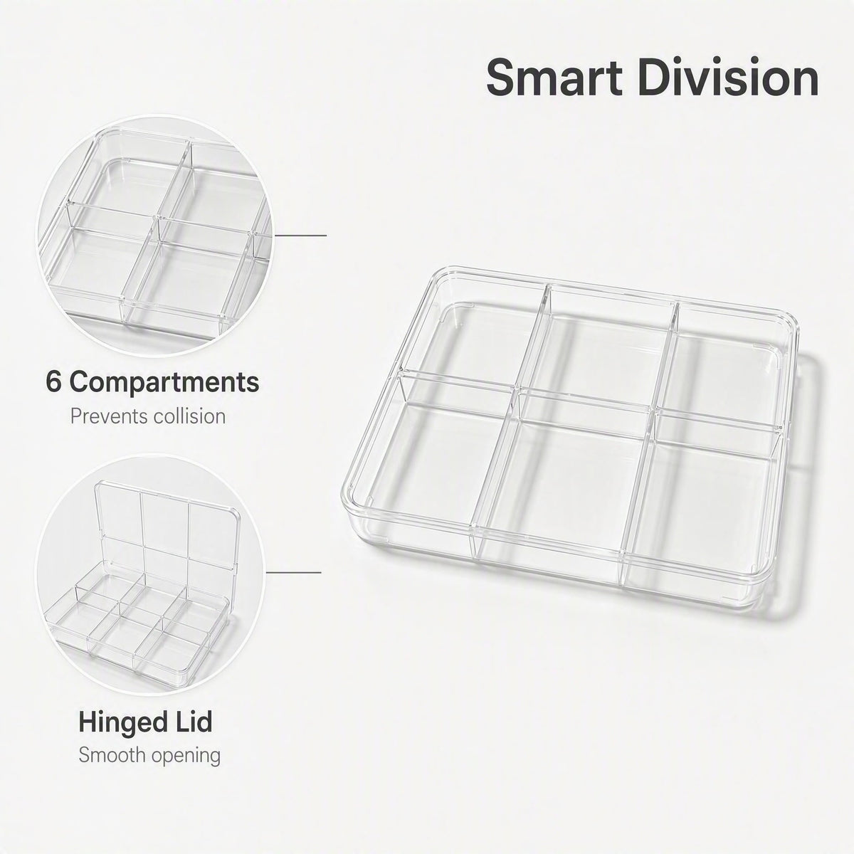 6-Compartment Clear Acrylic Storage Organizer | Dust-Proof Desktop Organizer Box with Hinged Lid for Jewelry, Beads, Crystals & Craft Supplies - ThePatinaProject
