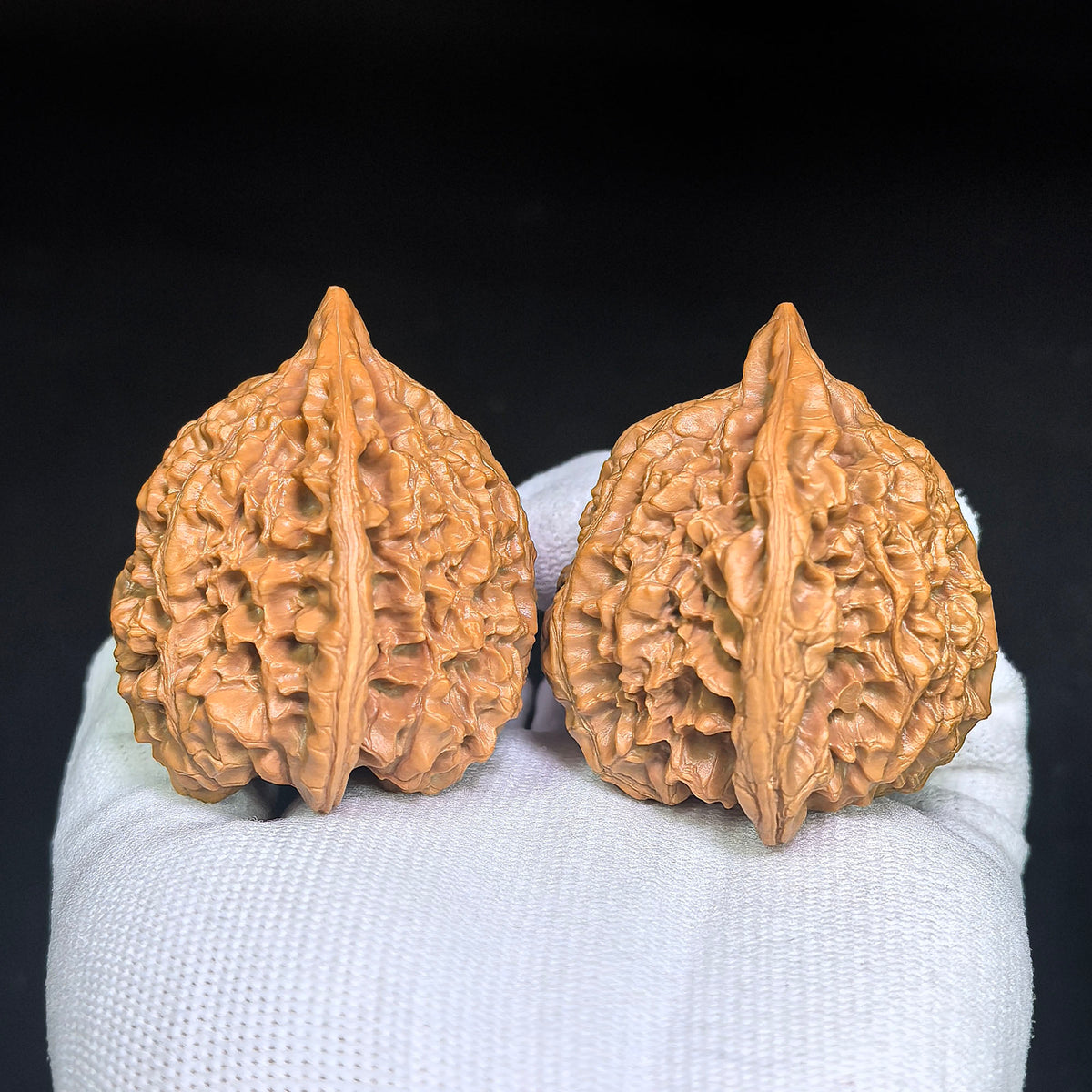 Imperial Qilin-Pattern Concave-Base Longevity Peach Wenwan Walnut Pair — 49.0mm x 45.0mm | QLWD-C1D3E