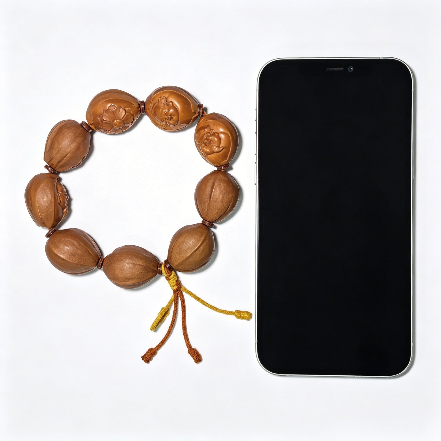 The "Eight Directions of Wealth" (Ba Fang Lai Cai) Master-Carved Olive Pit Bracelet | 9-Bead Crystal Pit Series | GLHSC-001H