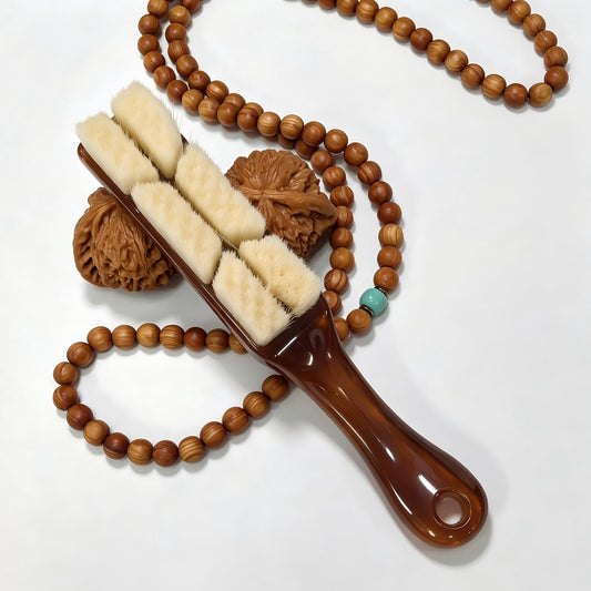 6-Row Soft Bristle Wenwan Brush, Non-slip Rubber Handle Polishing Cleaning Tool for Walnut, Wood Beads, Jewelry Deep Dust Removal