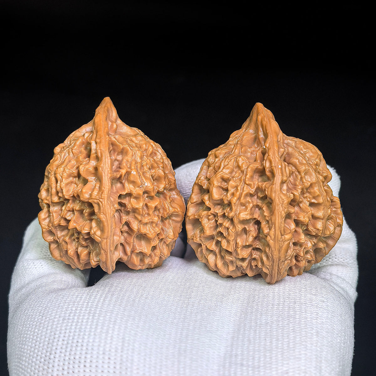 Imperial Qilin-Pattern Concave-Base Longevity Peach Wenwan Walnut Pair — 49.0mm x 45.0mm | QLWD-C1D3E