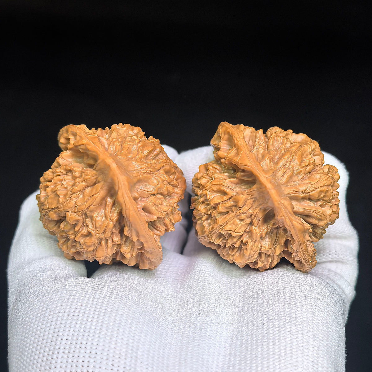 Imperial Qilin-Pattern Concave-Base Longevity Peach Wenwan Walnut Pair — 49.0mm x 45.0mm | QLWD-C1D3E