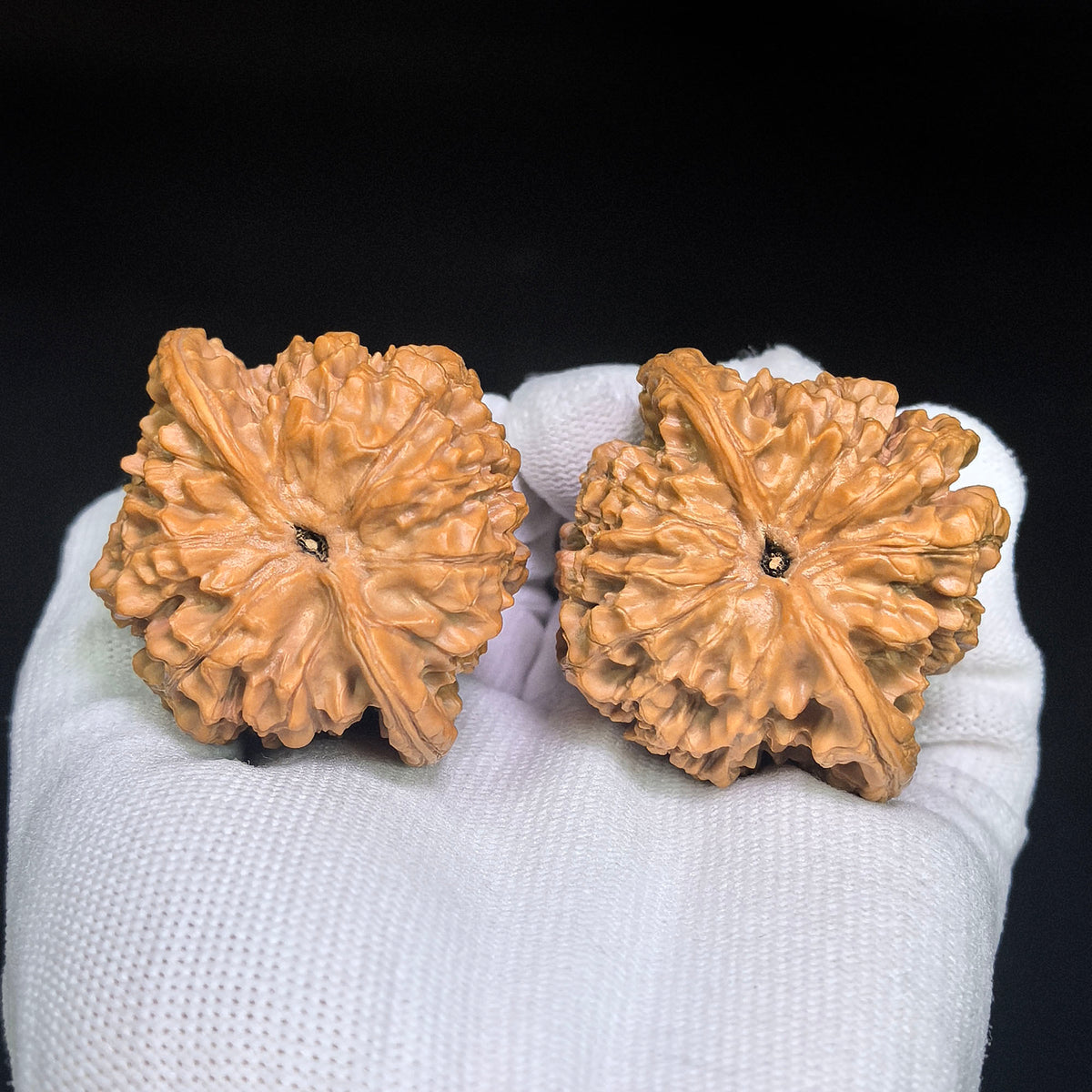 Imperial Qilin-Pattern Concave-Base Longevity Peach Wenwan Walnut Pair — 49.0mm x 45.0mm | QLWD-C1D3E