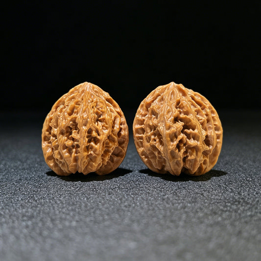Apple Orchard (Pingguoyuan) Scholar Walnuts Pair | 33.0mm x 32.0mm | Miniature Pocket Format (Shou Nian) | Stock ID: PGY-1101 - ThePatinaProject