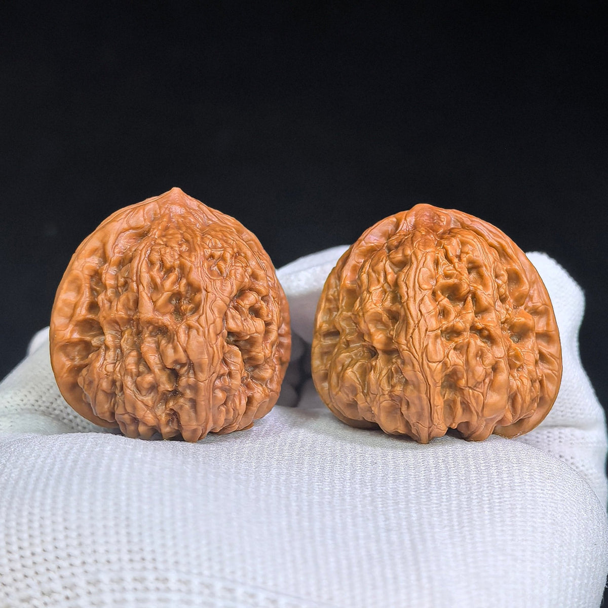 Broad-Bodied Concave-Base Pinggu Wenwan Walnut Pair — 37.0mm x 38.0mm | PGAD-SY1B8 - ThePatinaProject