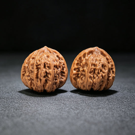 Broad-Bodied Concave-Base Pinggu Wenwan Walnut Pair — 37.0mm x 38.0mm | PGAD-SY1B8 - ThePatinaProject