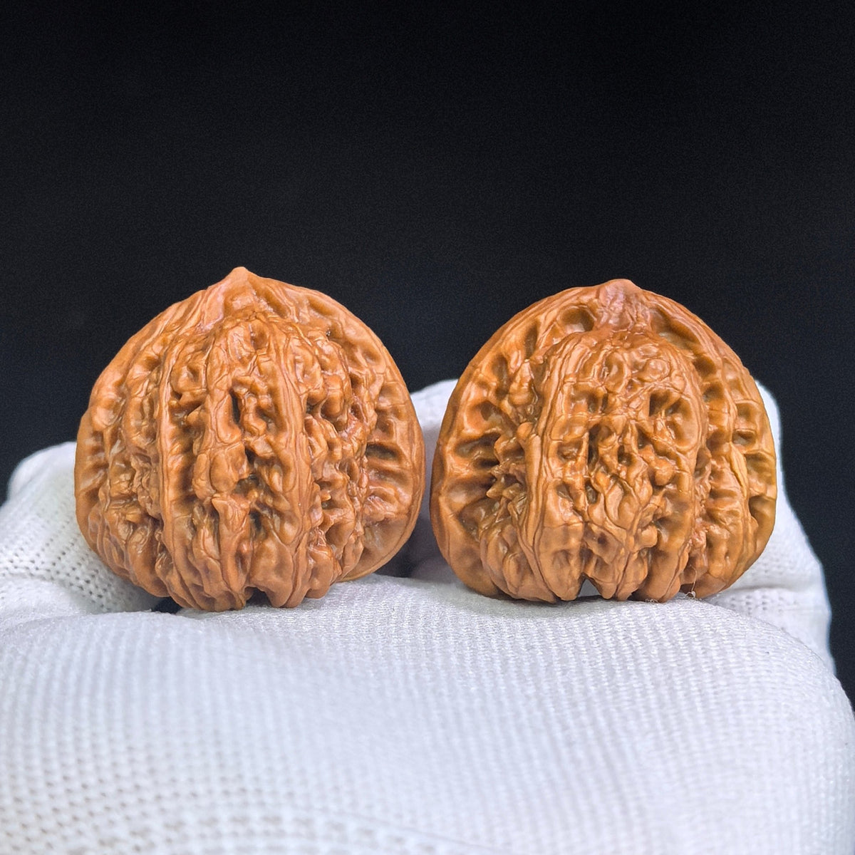 Broad-Bodied Concave-Base Pinggu Wenwan Walnut Pair — 37.0mm x 38.0mm | PGAD-SY1B8 - ThePatinaProject