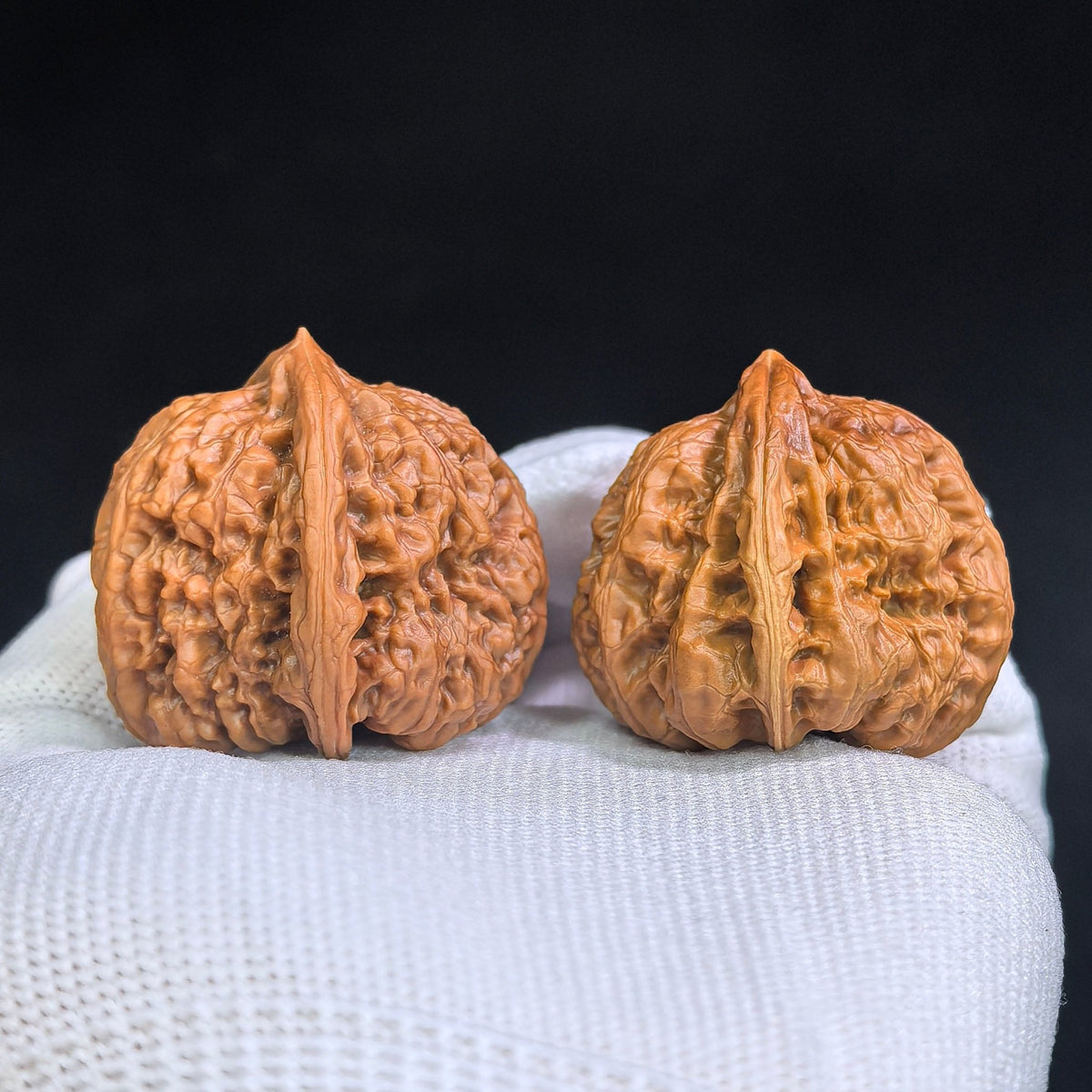 Broad-Bodied Concave-Base Pinggu Wenwan Walnut Pair — 37.0mm x 38.0mm | PGAD-SY1B8 - ThePatinaProject