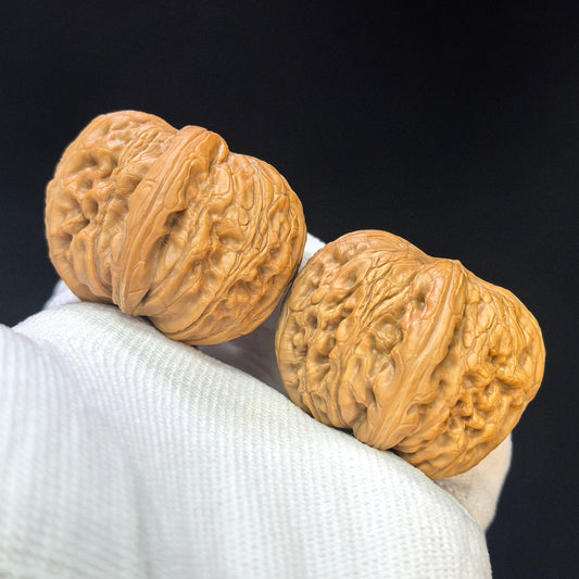 Broad-Rimmed Rounded Pinggu Yuanbao Wenwan Walnut Pair — 38.0mm x 39.0mm | PGYB-1504C - ThePatinaProject