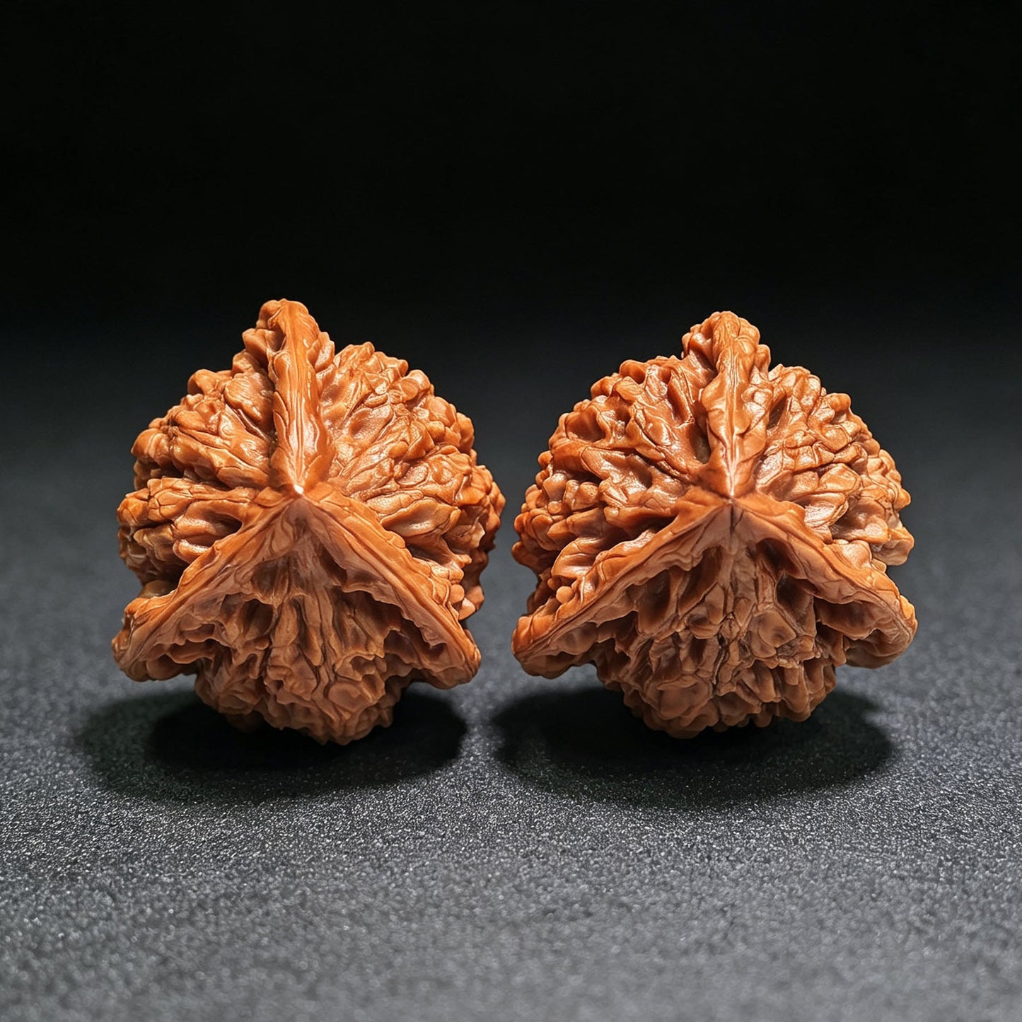Collector Grade Qilin-Pattern Three-Ridged “Mercedes Star” Scholar Walnut Pair — 45.0mm x 44.0mm | QLWSN-CWA5E - ThePatinaProject