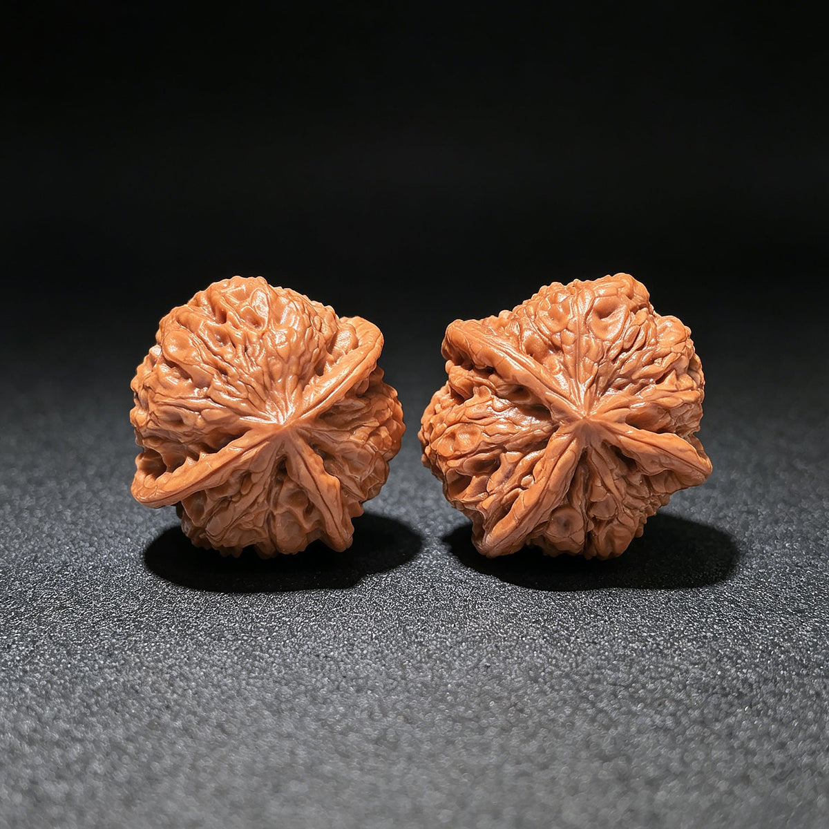 Collector-Grade "Yuhua Stone" (Rain Flower) Trident Three-Ridge Pair | 34.0mm x 35.0mm | YHSSN-1201E - ThePatinaProject