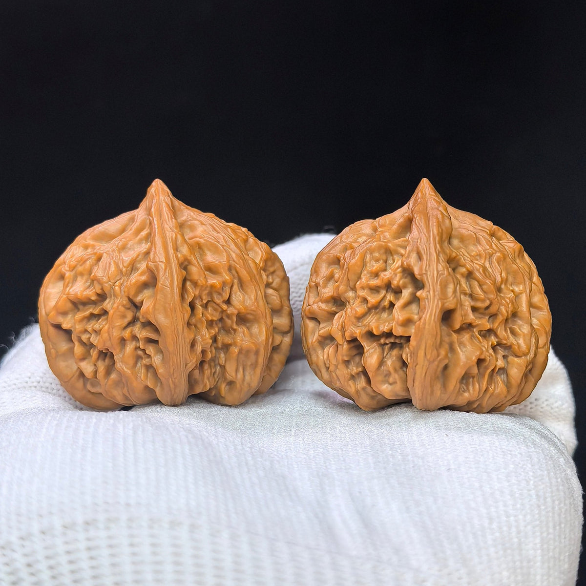 Compact Deep-Textured “Scale Weight” Wenwan Walnut Pair — 37.0mm x 40.0mm | PT-17D3 - ThePatinaProject