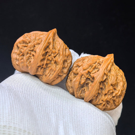 Compact Deep-Textured “Scale Weight” Wenwan Walnut Pair — 37.0mm x 40.0mm | PT-17D3 - ThePatinaProject