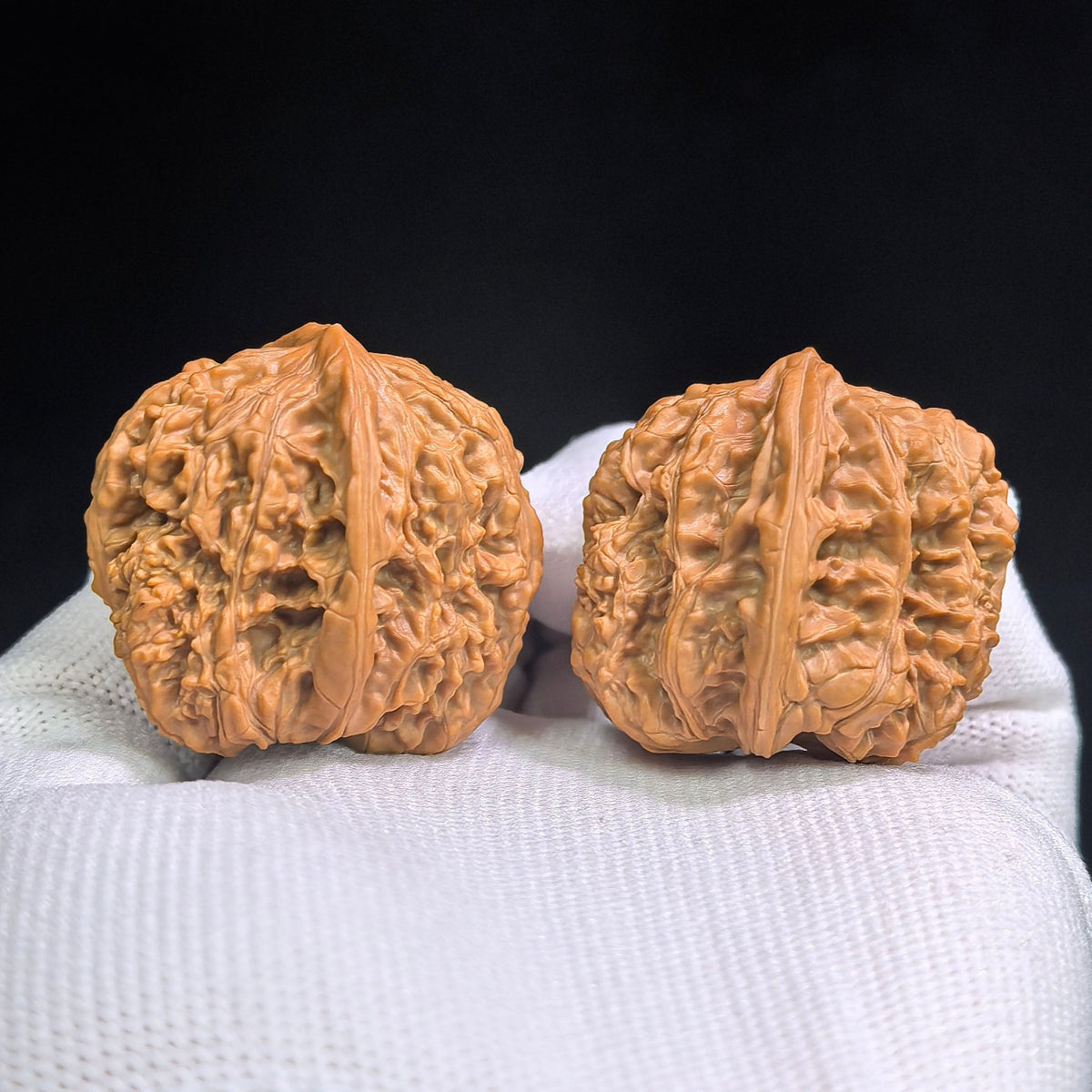 Compact Layered-Ridge “Caterpillar” Wenwan Walnut Pair — 31.0mm x 36.0mm | MMC-SY1D1 - ThePatinaProject