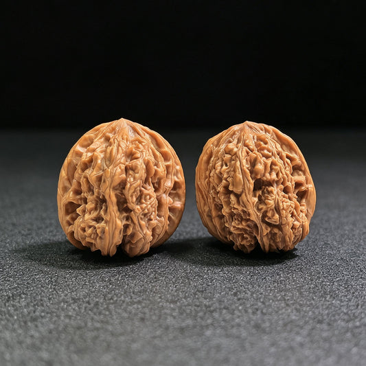 Compact Layered-Ridge “Caterpillar” Wenwan Walnut Pair — 31.0mm x 36.0mm | MMC-SY1D1 - ThePatinaProject