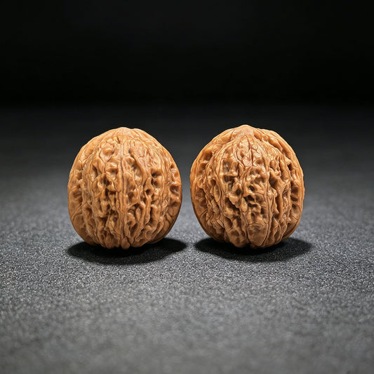 Compact “Meteorite Yuanbao” Wenwan Walnut Pair — 32.0mm x 32.0mm | YSYB-SY1D7 - ThePatinaProject