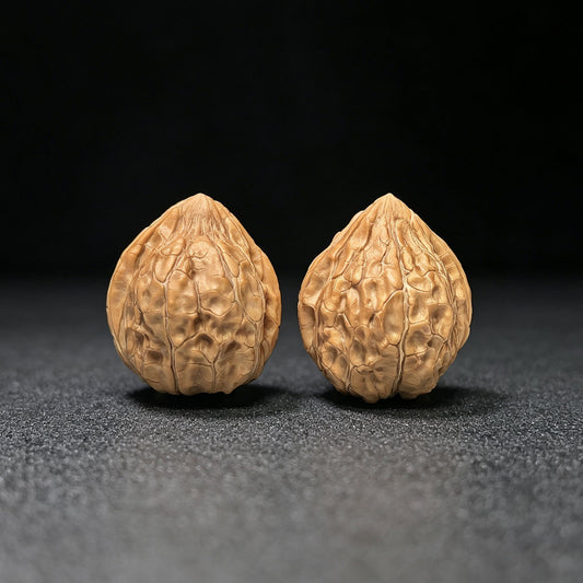 Compact Turtle-Shell Pattern Wenwan Walnut Pair — 31.0mm x 35.0mm | GJW-1101 - ThePatinaProject