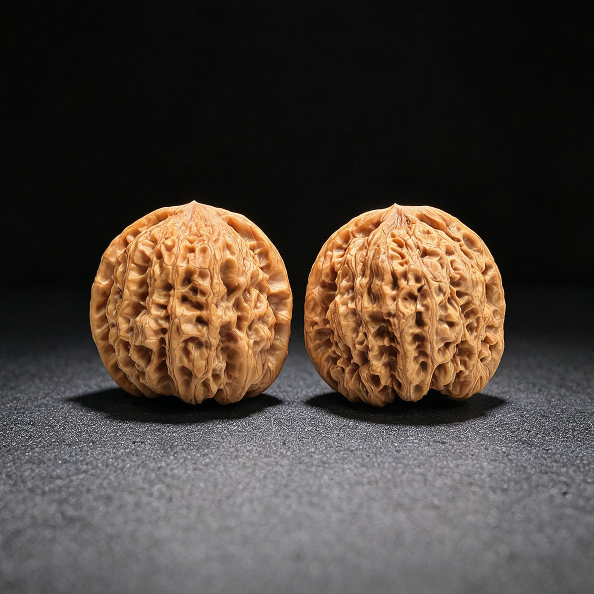 "Concave Base Rain Flower Stone" Concave Base Yuhuashi BDYHS-17A3C Low-Profile Wenwan Walnuts Pair | 35.0mm x 33.0mm | BDYHS-17A3C - ThePatinaProject