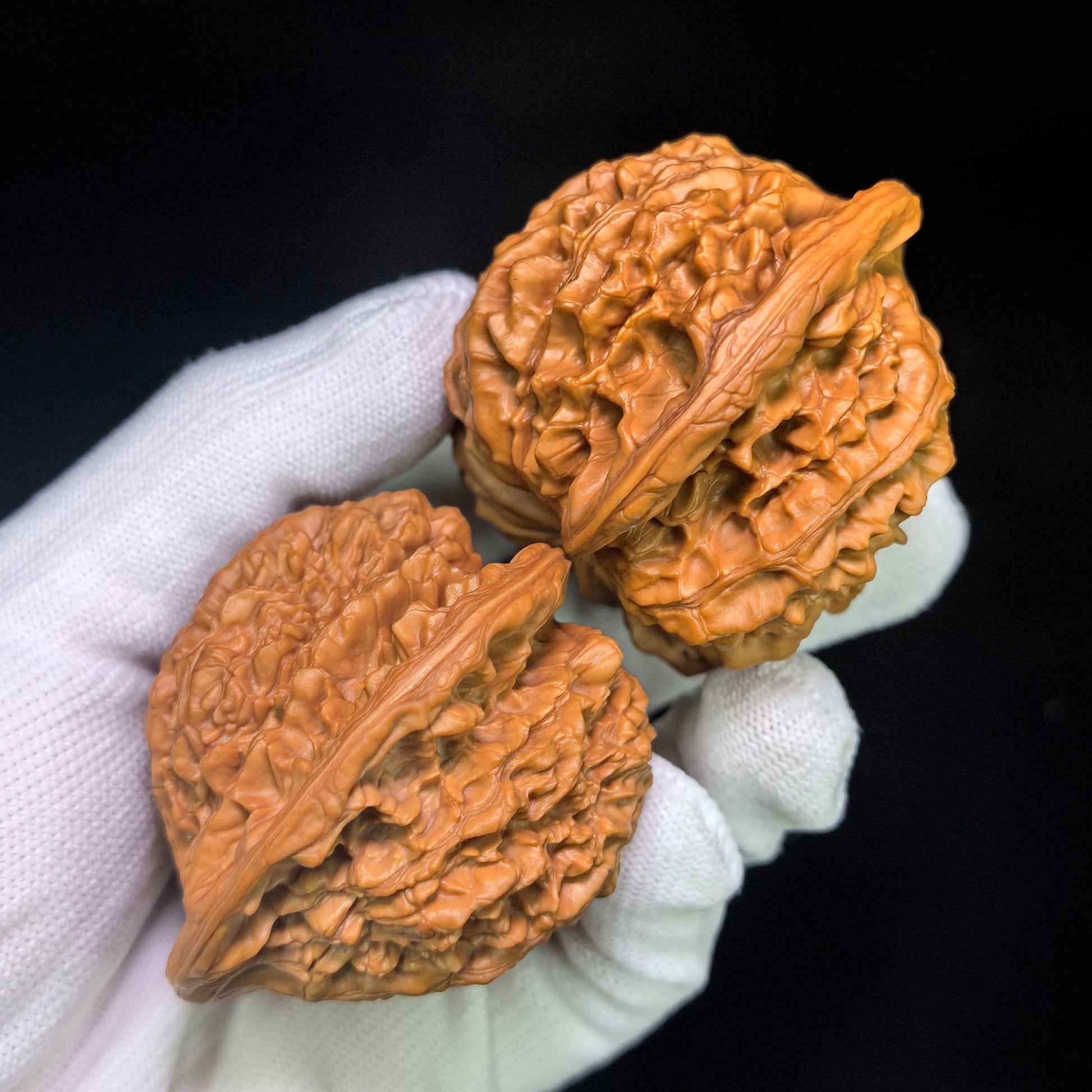 "Conjoined Twin Kylin Pattern" Qilinwen Lianti QLWLT-CWA3E Wenwan Walnuts Collector Pair | 66.0mm x 52.0mm | Stock ID: QLWLT-CWA3E - ThePatinaProject