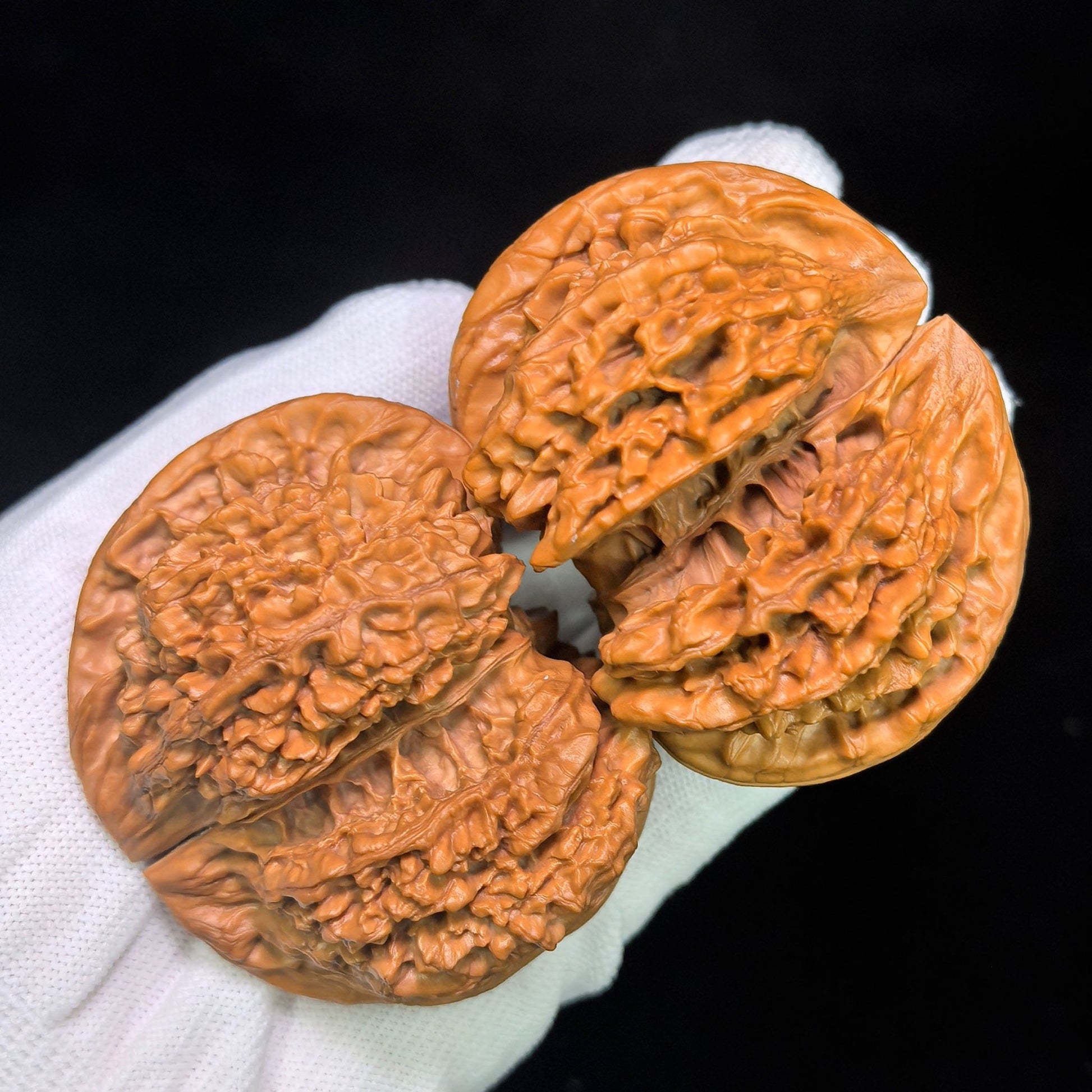 "Conjoined Twin Kylin Pattern" Qilinwen Lianti QLWLT-CWA3E Wenwan Walnuts Collector Pair | 66.0mm x 52.0mm | Stock ID: QLWLT-CWA3E - ThePatinaProject