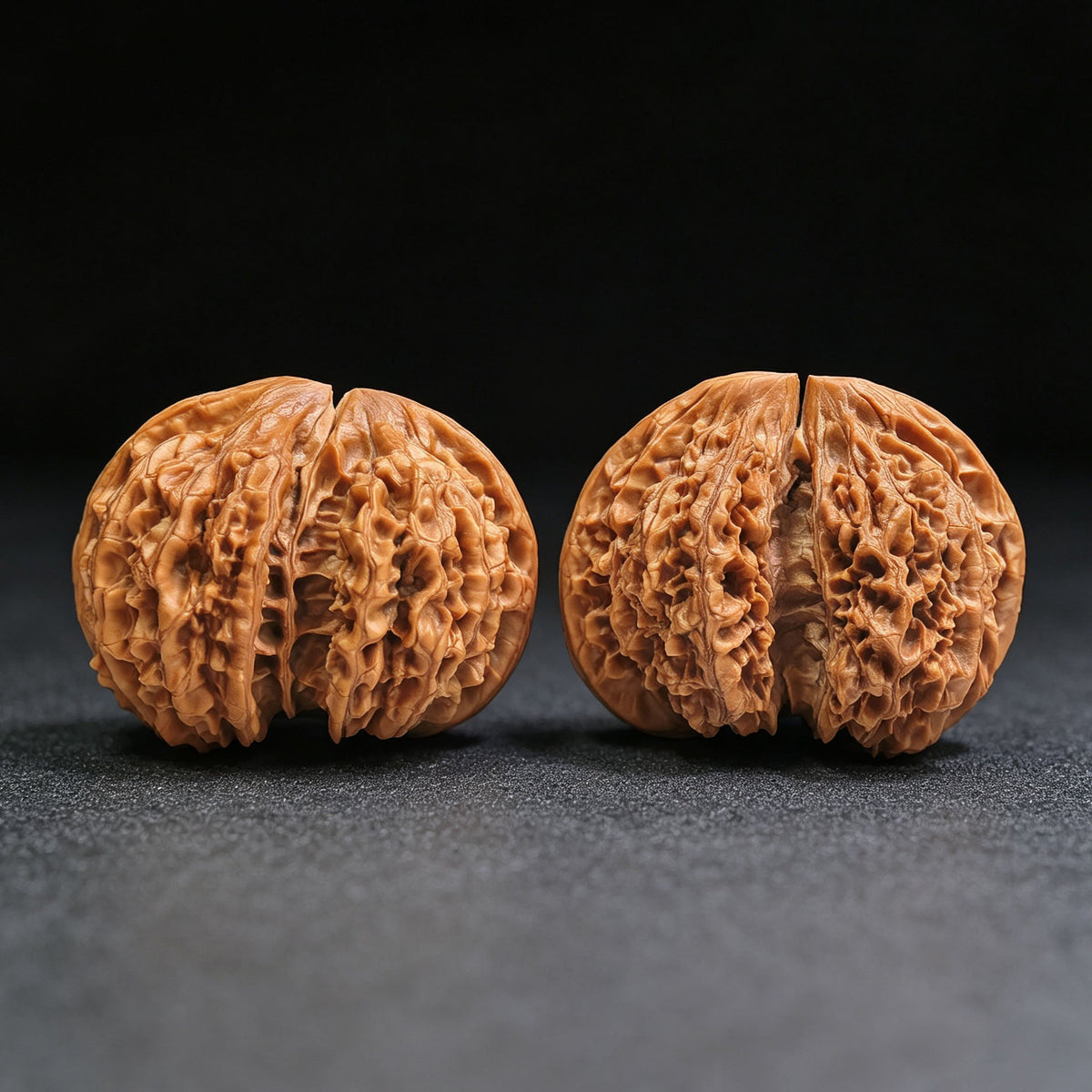 "Conjoined Twin Kylin Pattern" Qilinwen Lianti QLWLT-CWA3E Wenwan Walnuts Collector Pair | 66.0mm x 52.0mm | Stock ID: QLWLT-CWA3E - ThePatinaProject