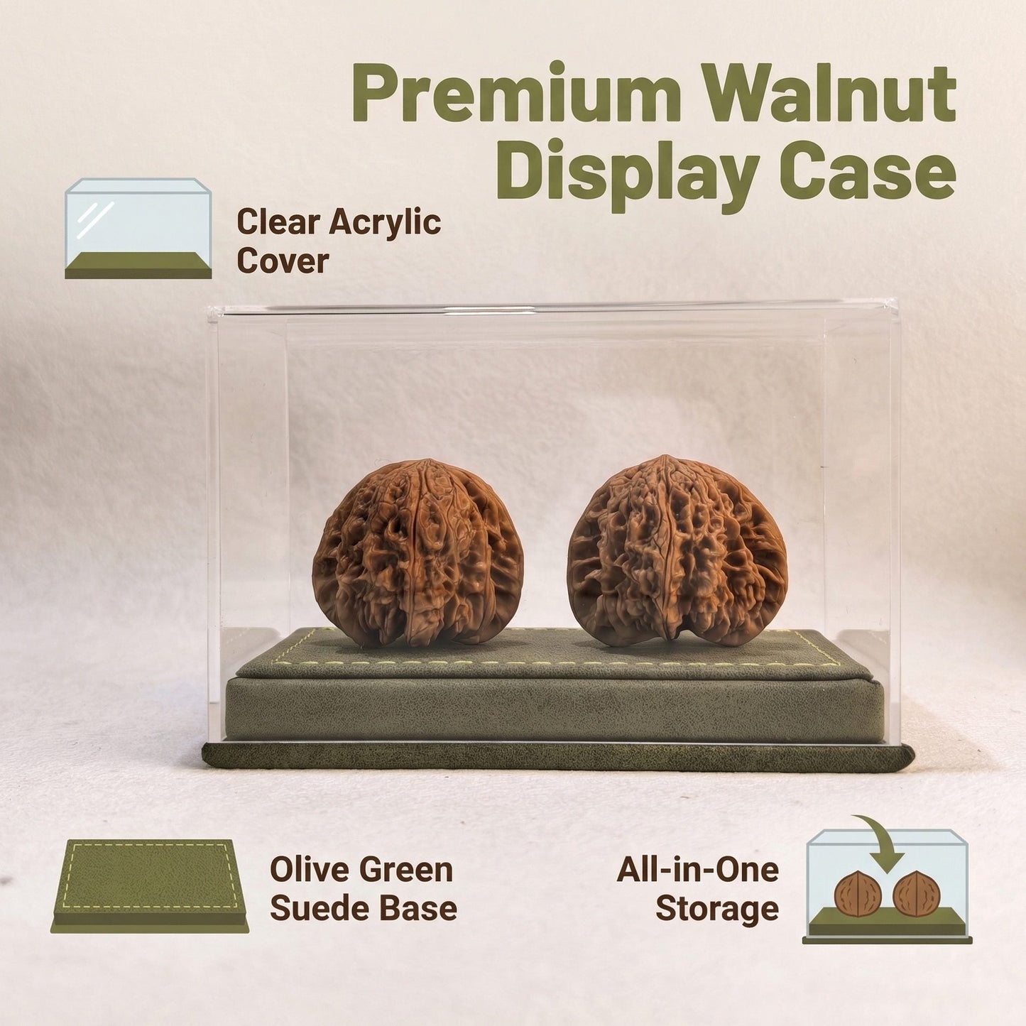Dustproof Dual Walnut Showcase with Grey Suede Base – High-Clarity Acrylic - ThePatinaProject