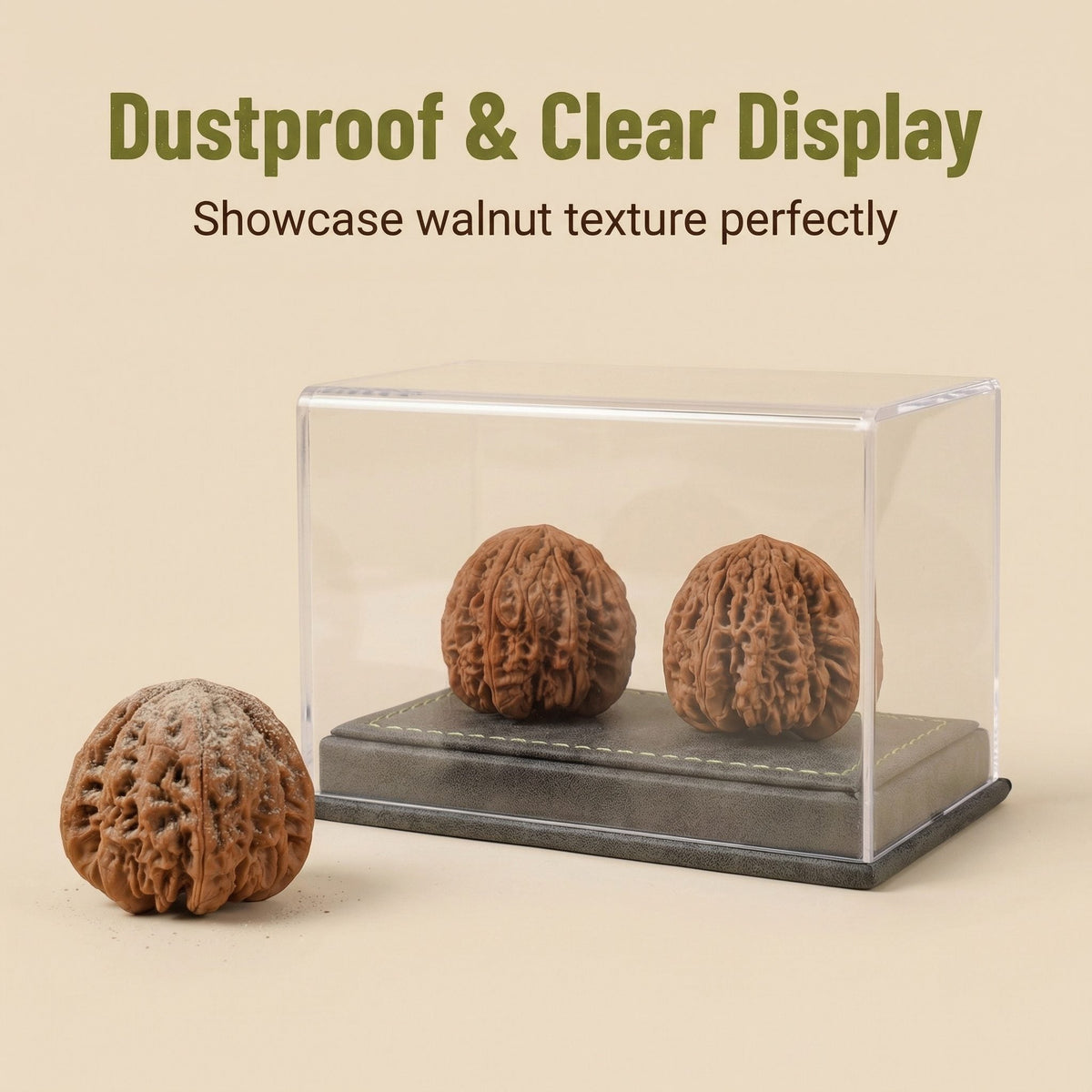 Dustproof Dual Walnut Showcase with Grey Suede Base – High-Clarity Acrylic - ThePatinaProject