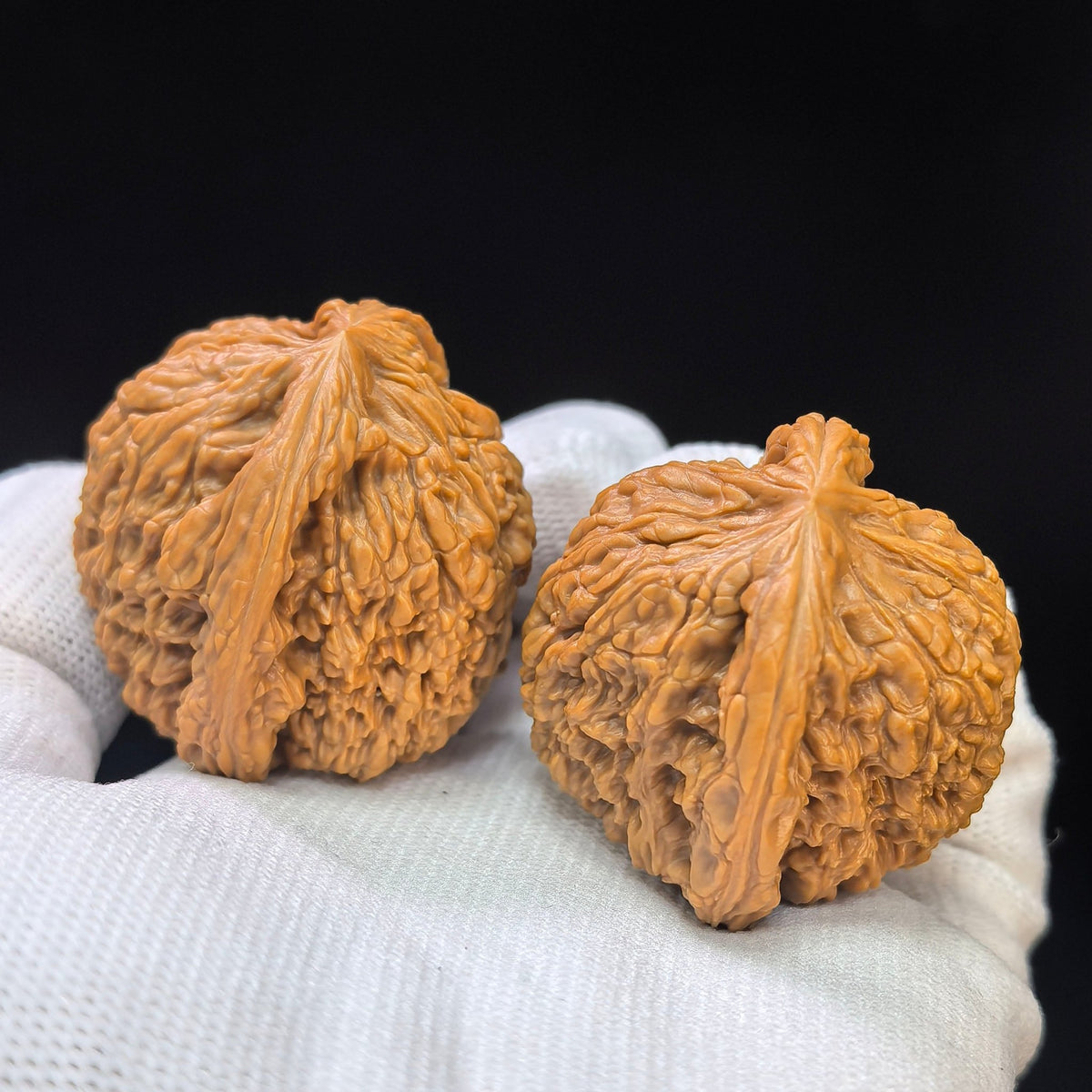 Eagle-Beak Concave-Base Nanjiang Stone Wenwan Walnut Pair — 39.0mm x 38.0mm | YMBDNJS-17E1 - ThePatinaProject