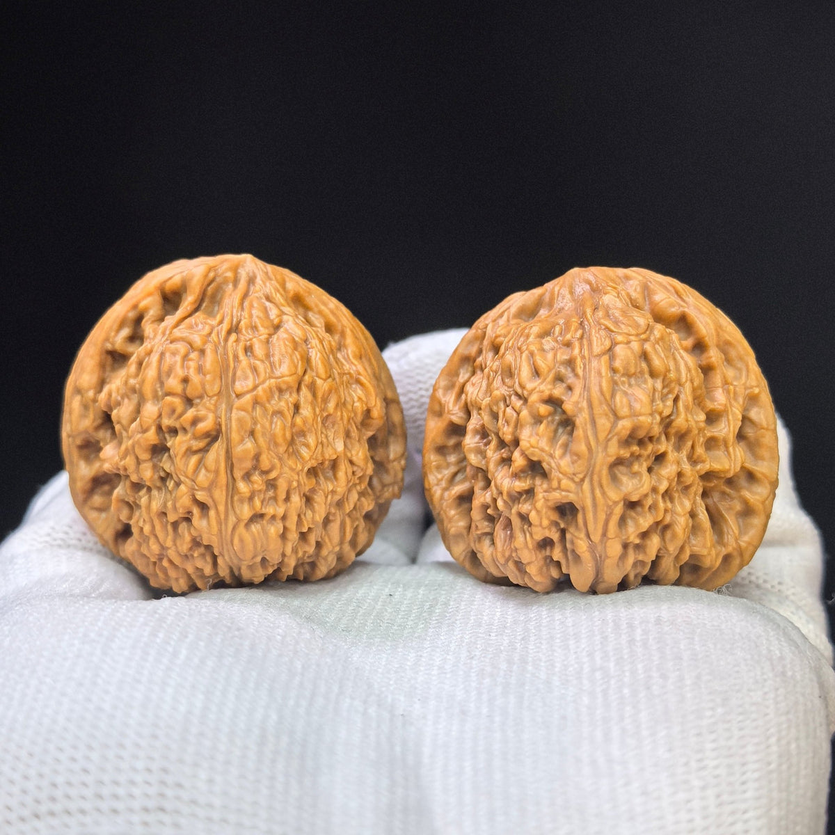 Eagle-Beak Concave-Base Nanjiang Stone Wenwan Walnut Pair — 39.0mm x 38.0mm | YMBDNJS-17E1 - ThePatinaProject
