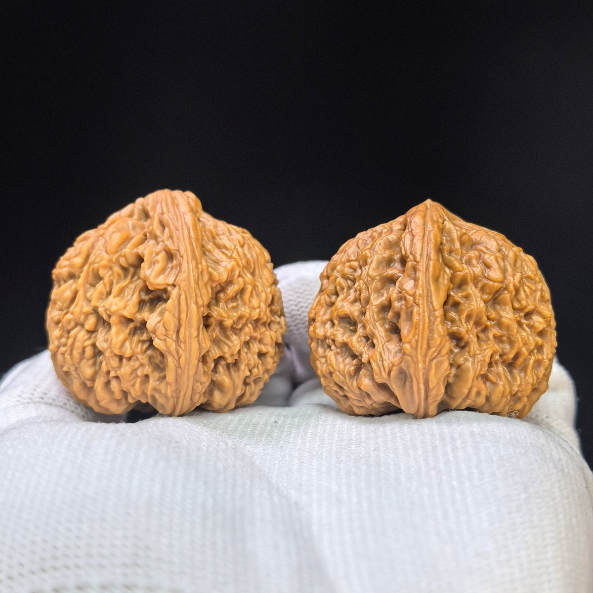 Eagle-Beak Concave-Base Nanjiang Stone Wenwan Walnut Pair — 39.0mm x 38.0mm | YMBDNJS-17E1 - ThePatinaProject