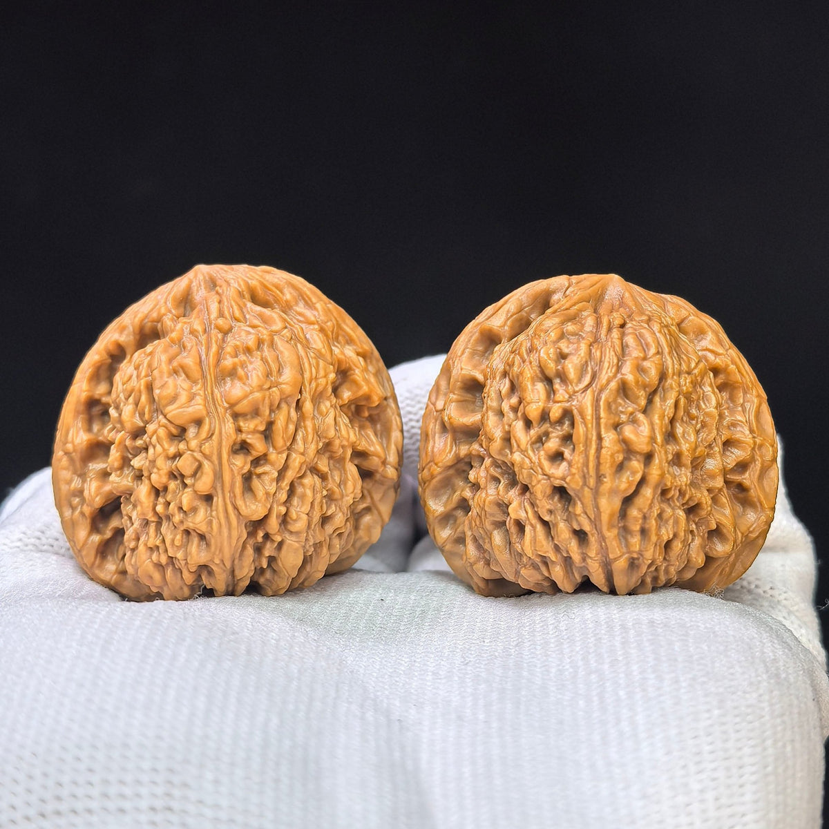 Eagle-Beak Concave-Base Nanjiang Stone Wenwan Walnut Pair — 39.0mm x 38.0mm | YMBDNJS-17E1 - ThePatinaProject