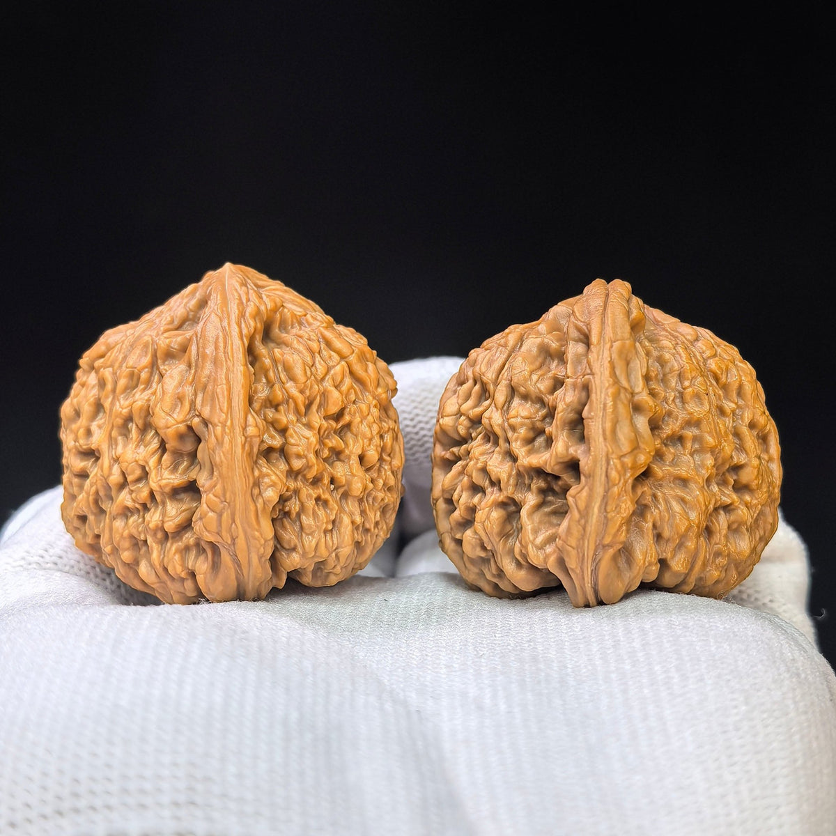 Eagle-Beak Concave-Base Nanjiang Stone Wenwan Walnut Pair — 39.0mm x 38.0mm | YMBDNJS-17E1 - ThePatinaProject