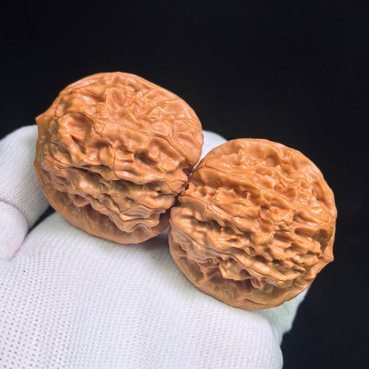 Exquisite "Acacia Harmony" Hehuan Lion Head Masterpiece | Walnut Pair | Flawless Side-by-Side Silhouette Symmetry | HH-702 - ThePatinaProject