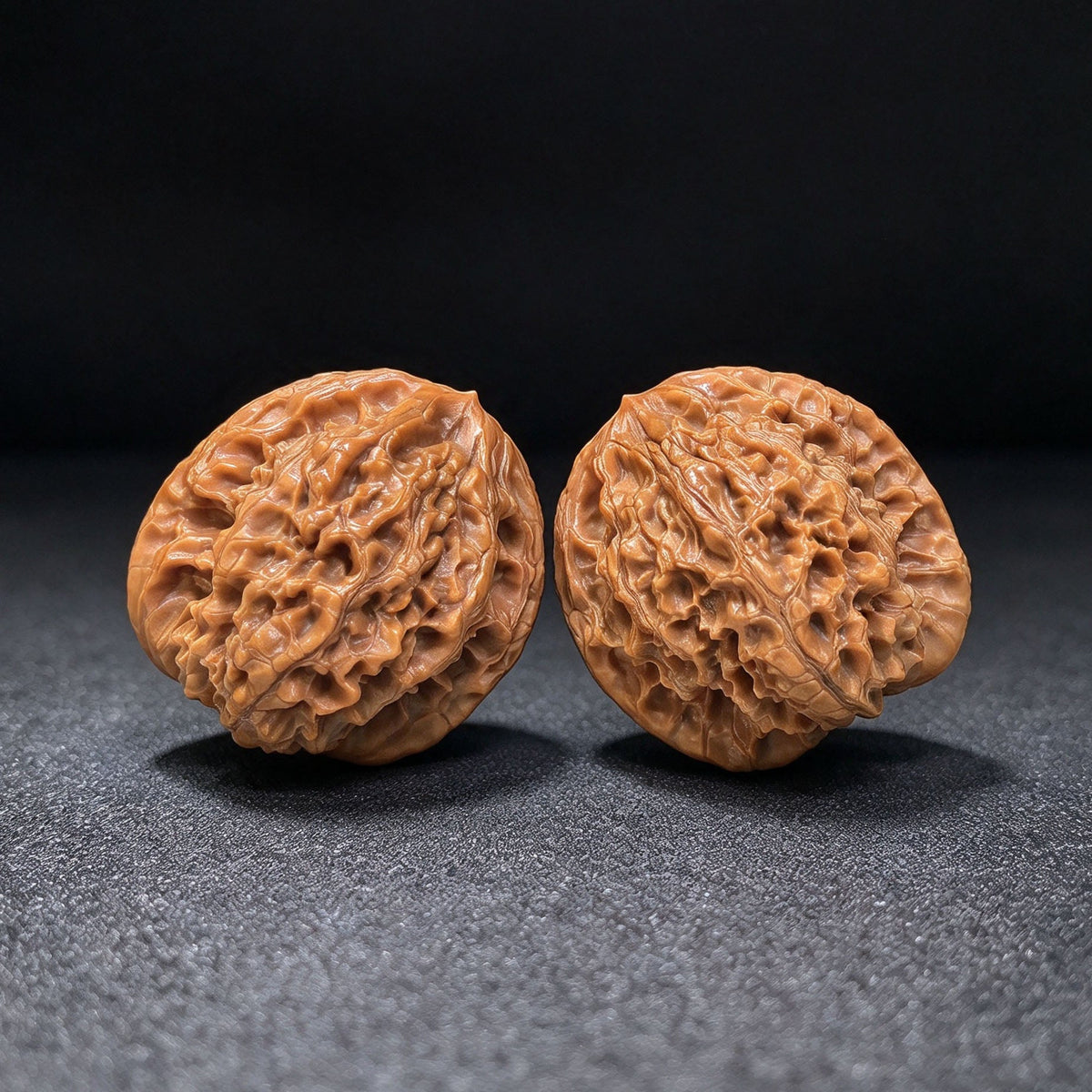 “Golden Qilin” Tian Can Jiao Wenwan Walnut Pair | Sculptural Irregular Form | 41.0mm × 40.0mm | JQL-C1D8E - ThePatinaProject