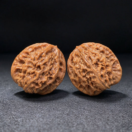 “Golden Qilin” Tian Can Jiao Wenwan Walnut Pair | Sculptural Irregular Form | 41.0mm × 40.0mm | JQL-C1D8E - ThePatinaProject